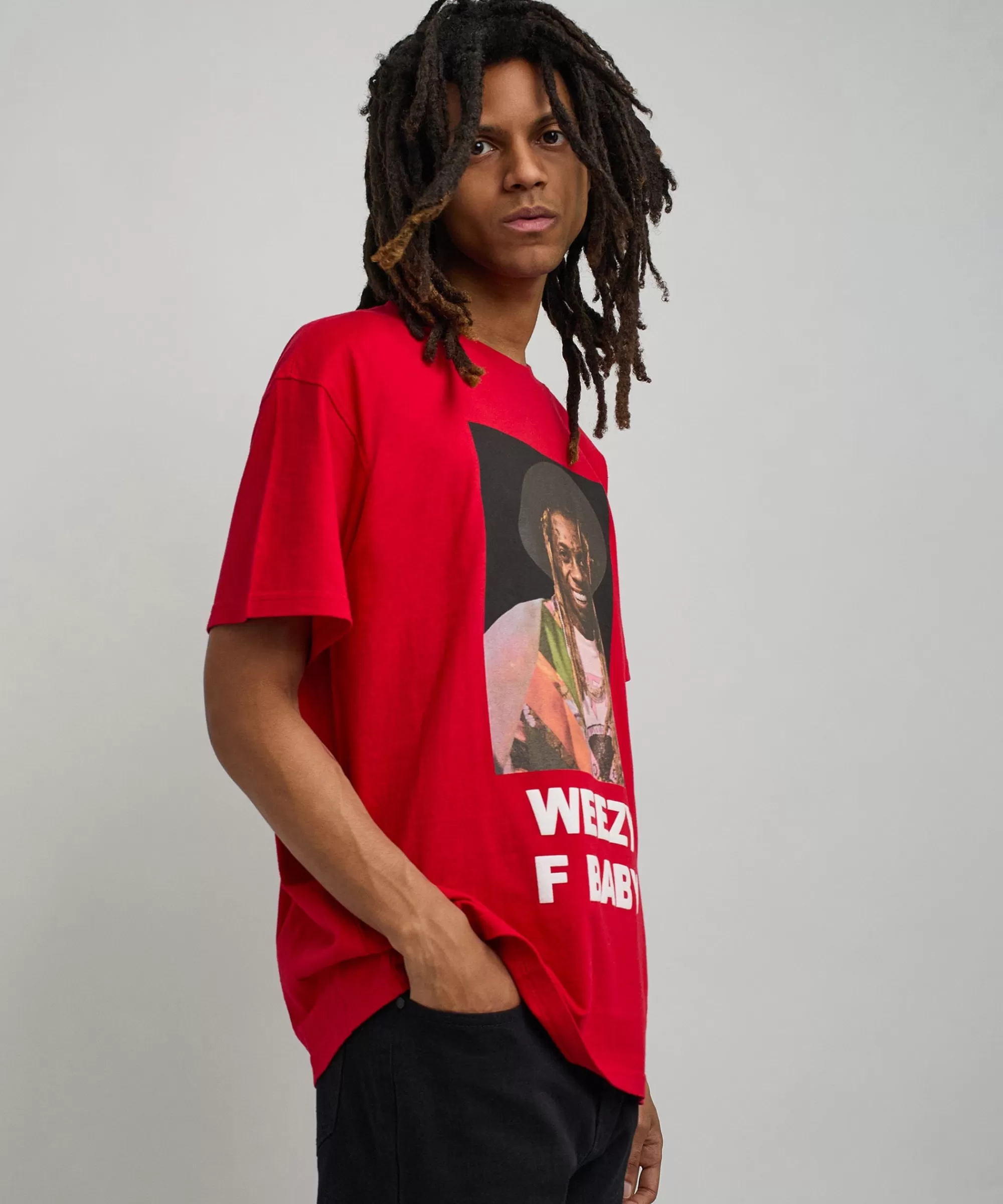 Discount Lil Wayne Weezy F Baby Photo Short Sleeve Tee - Red Graphic Tees