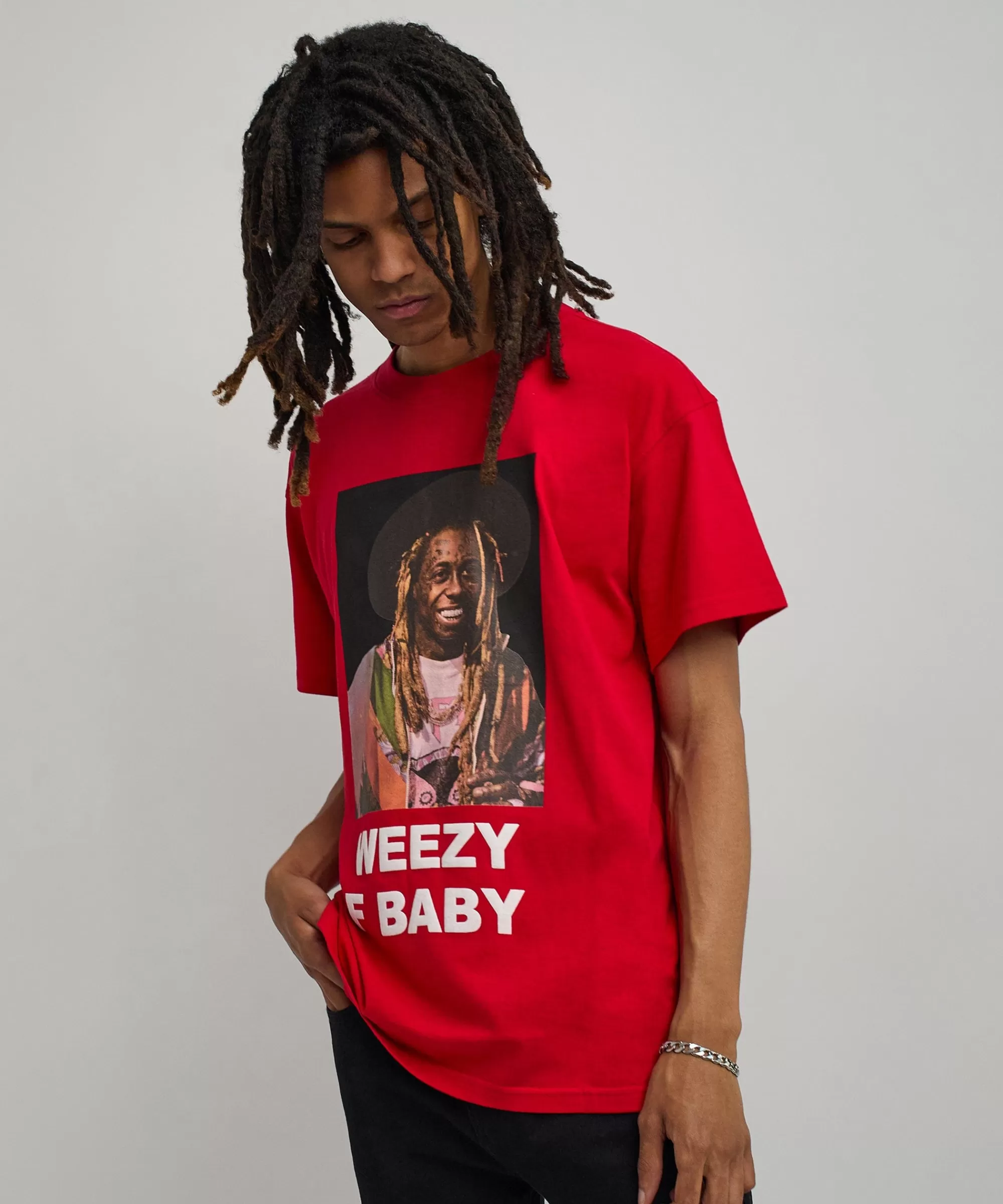Discount Lil Wayne Weezy F Baby Photo Short Sleeve Tee - Red Graphic Tees
