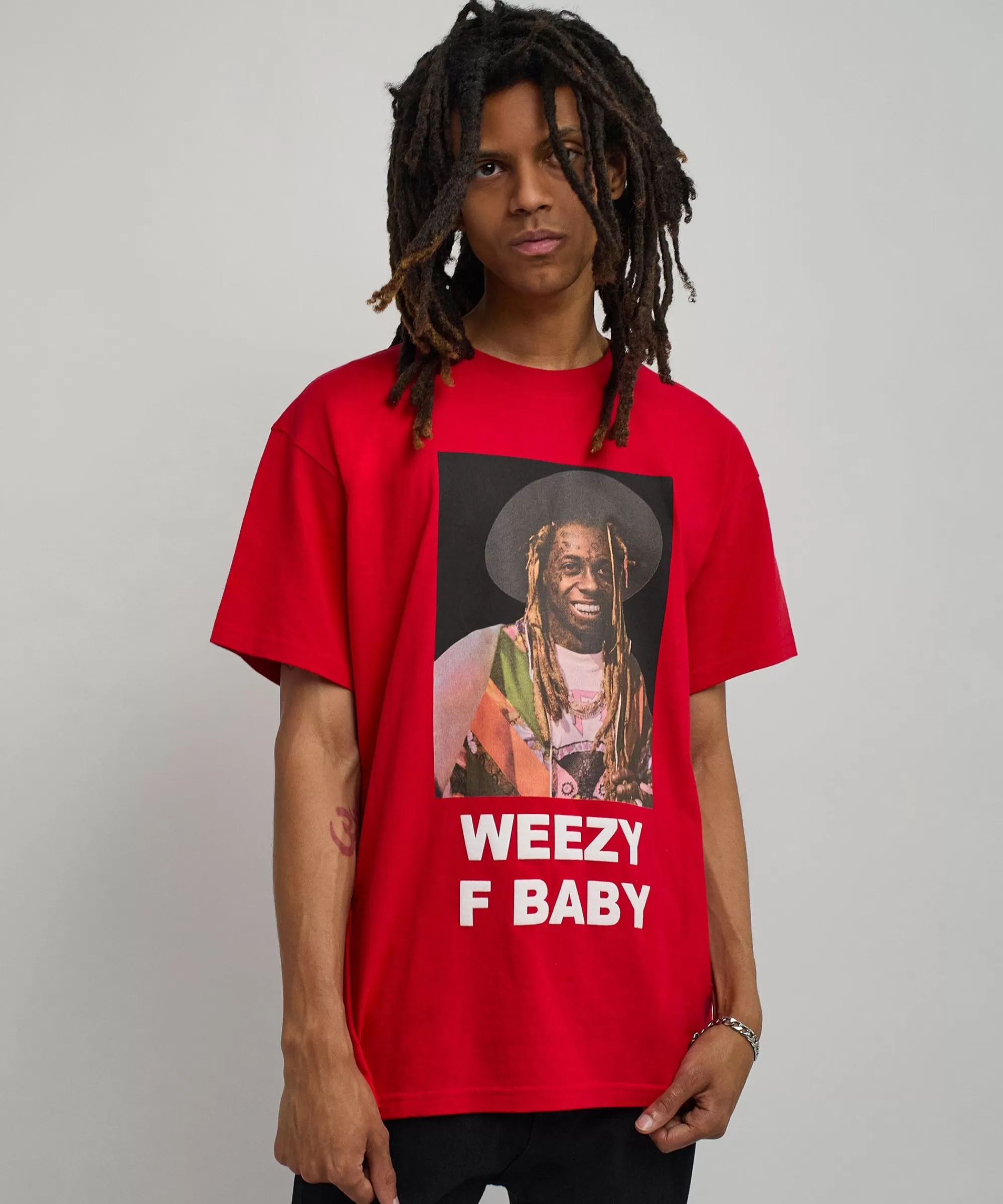 Discount Lil Wayne Weezy F Baby Photo Short Sleeve Tee - Red Graphic Tees