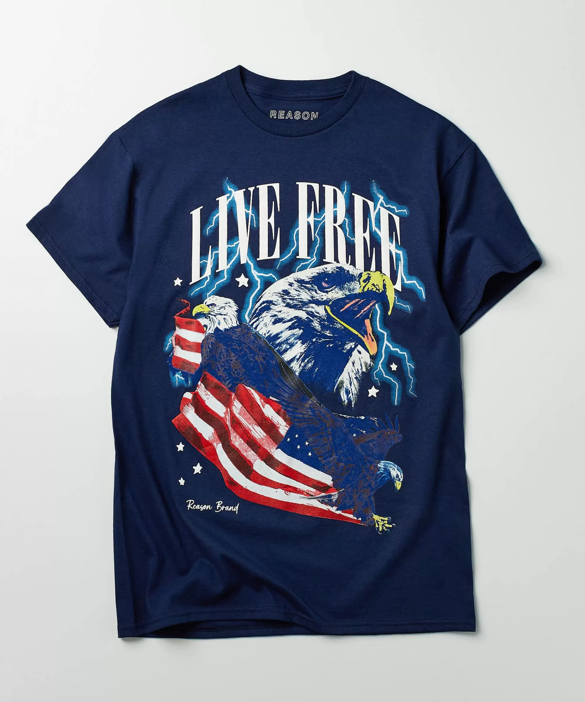 Cheap Live Free Short Sleeve Tee - Navy Graphic Tees