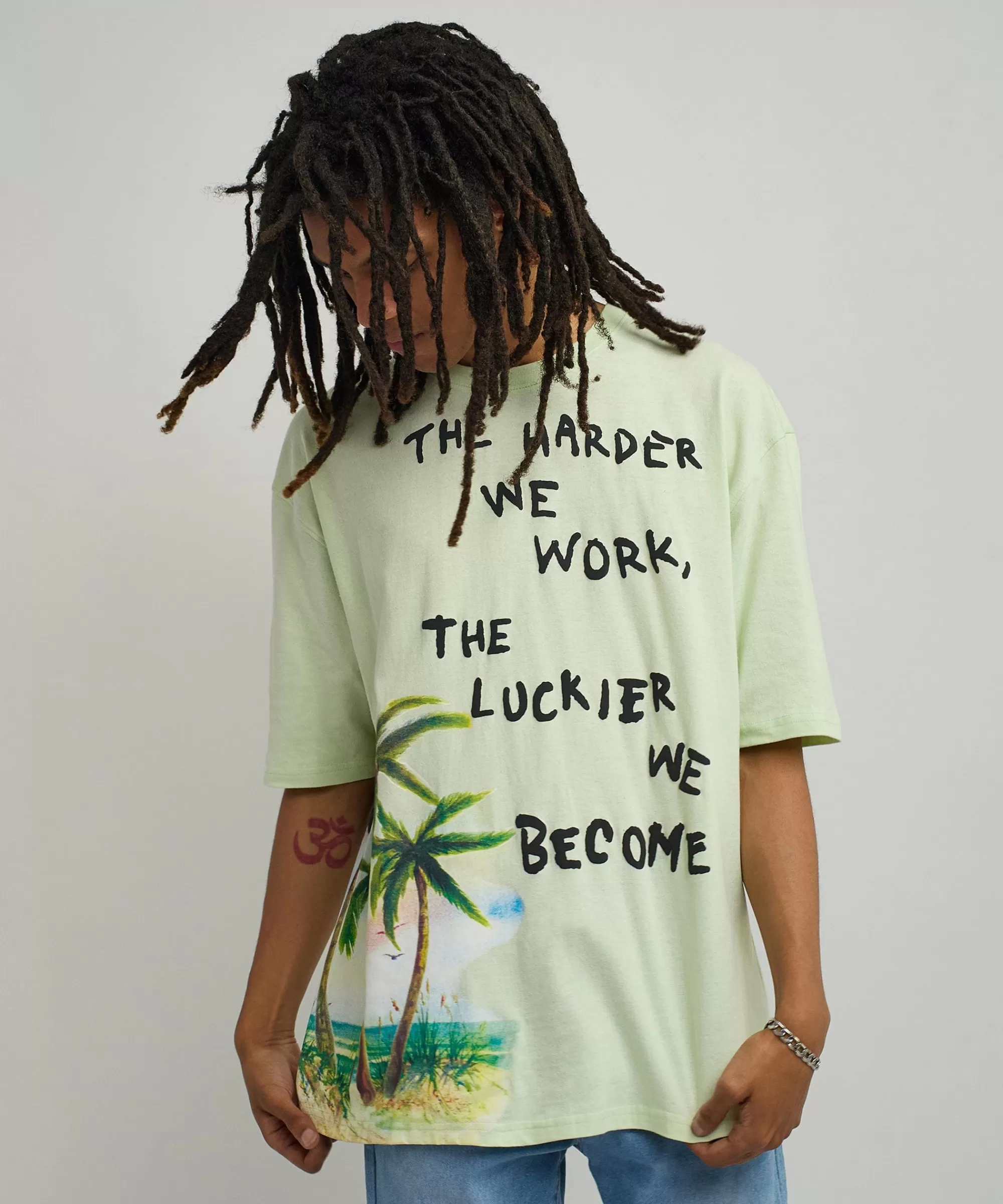 Outlet Luckier We Become Oversized Graphic Tee - Olive Green Graphic Tees | Oversized Tees