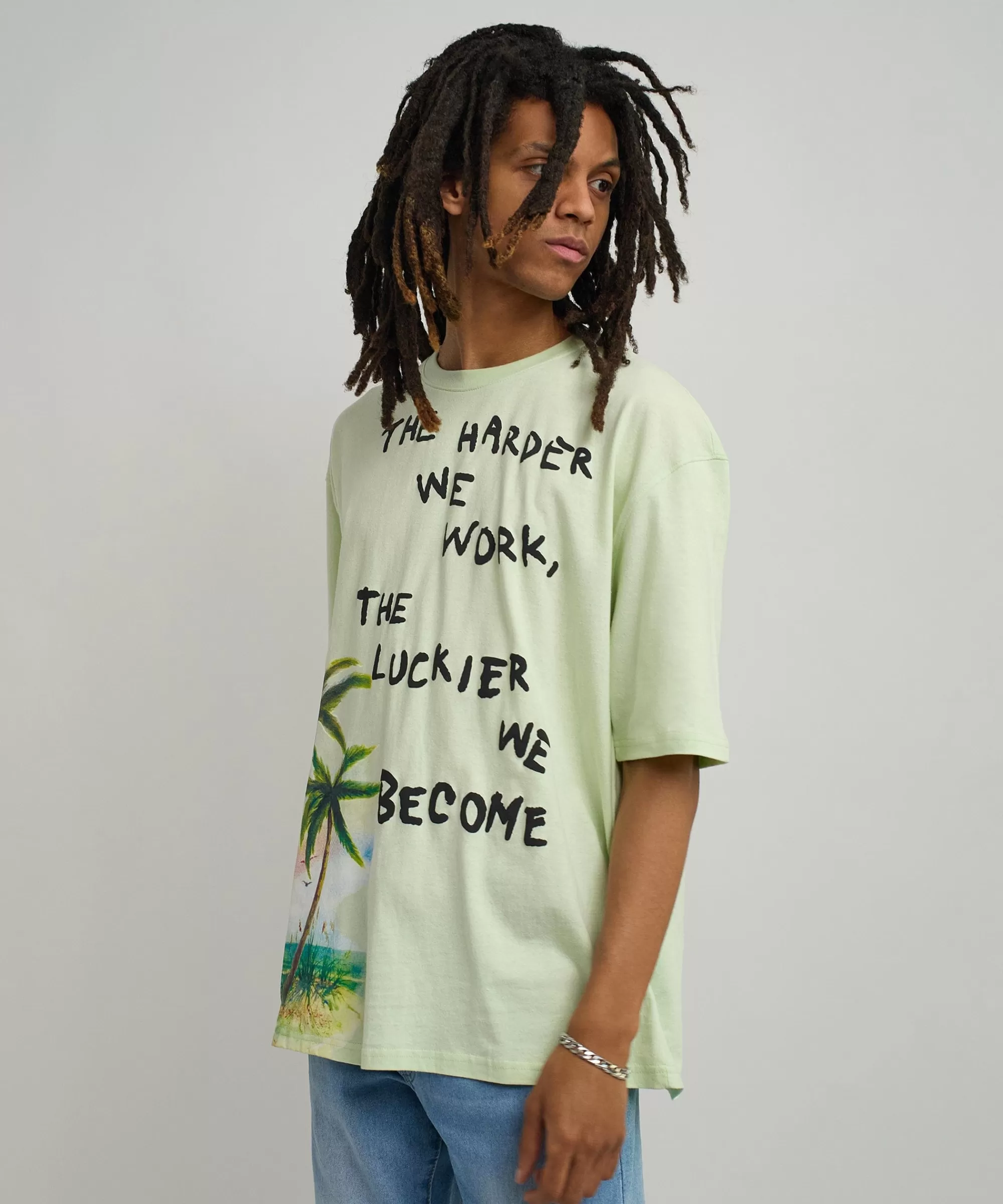 Outlet Luckier We Become Oversized Graphic Tee - Olive Green Graphic Tees | Oversized Tees
