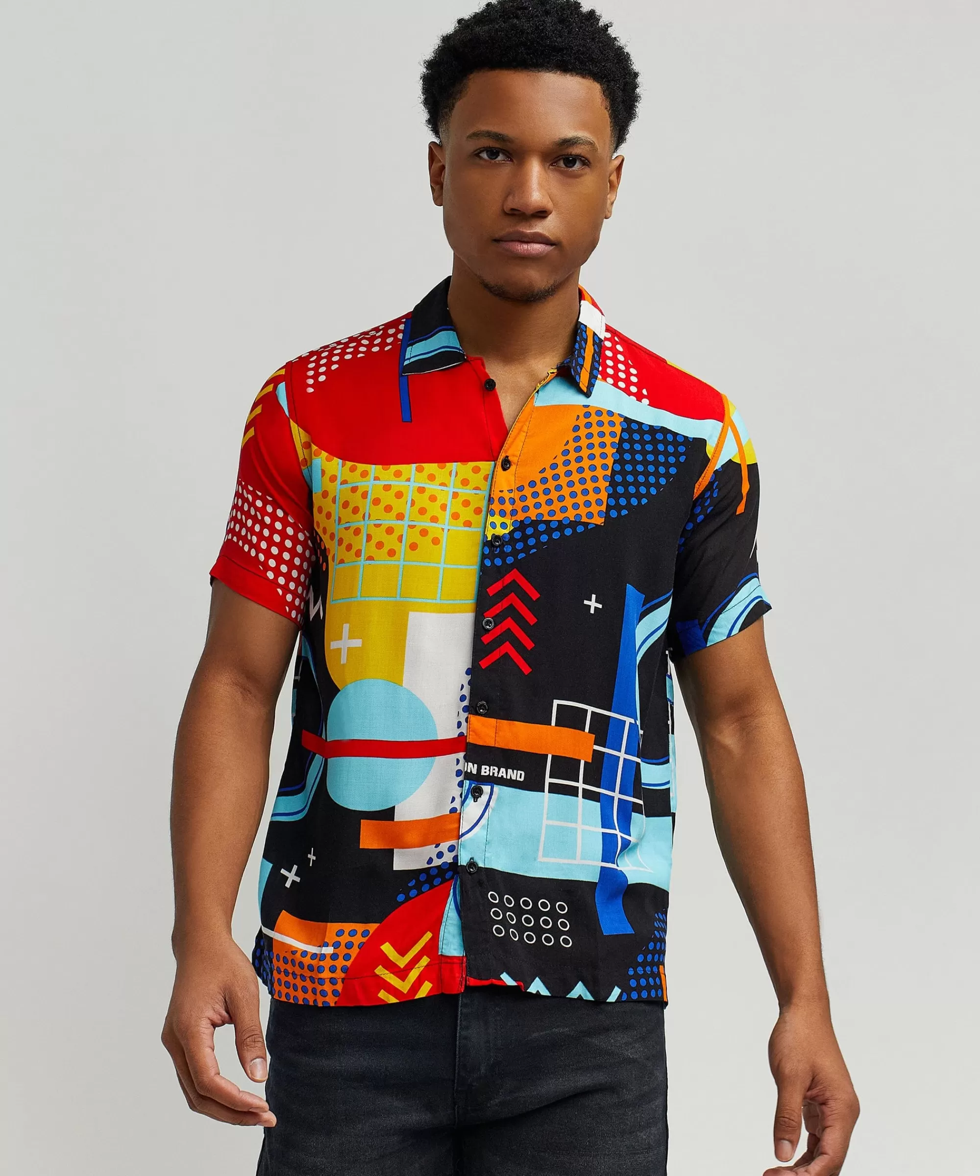 Flash Sale Messenger Allover Print Short Sleeve Shirt Button Downs