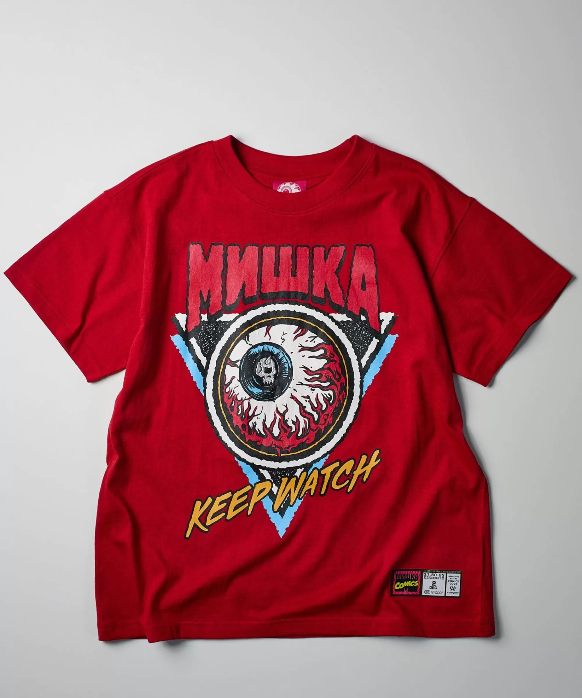 Cheap Mishka Keep Watch Embroidered Short Sleeve Tee - Red Graphic Tees