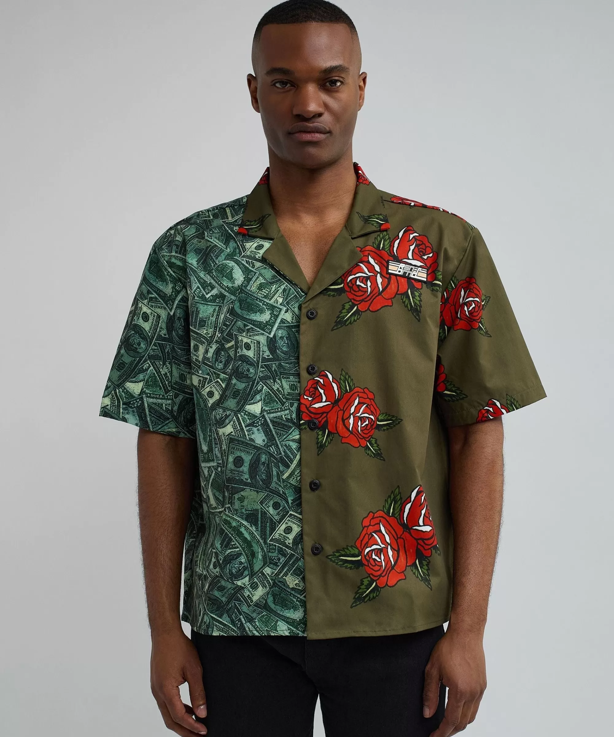 Discount Money And Roses Split Woven Shirt Button Downs