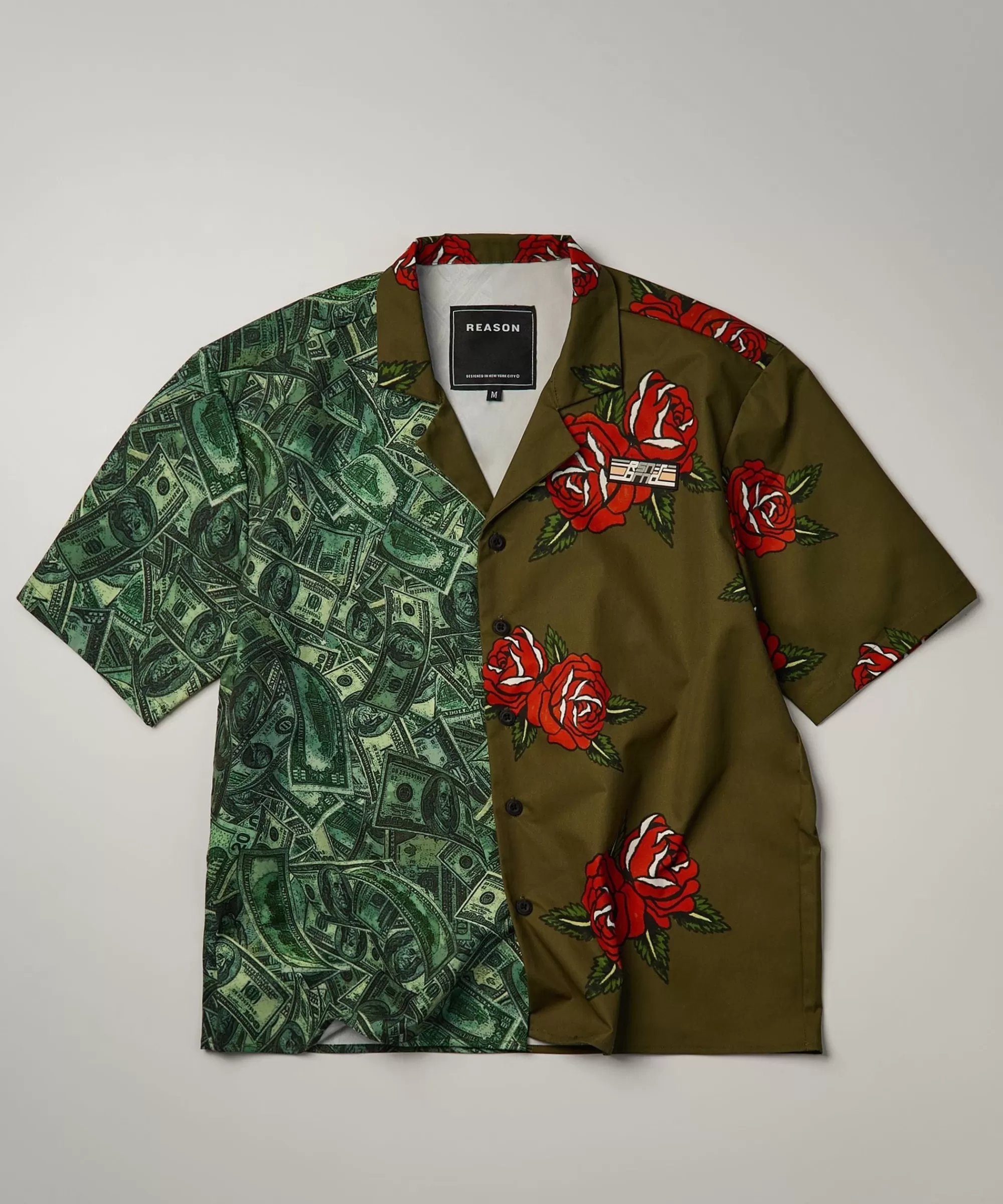 Discount Money And Roses Split Woven Shirt Button Downs