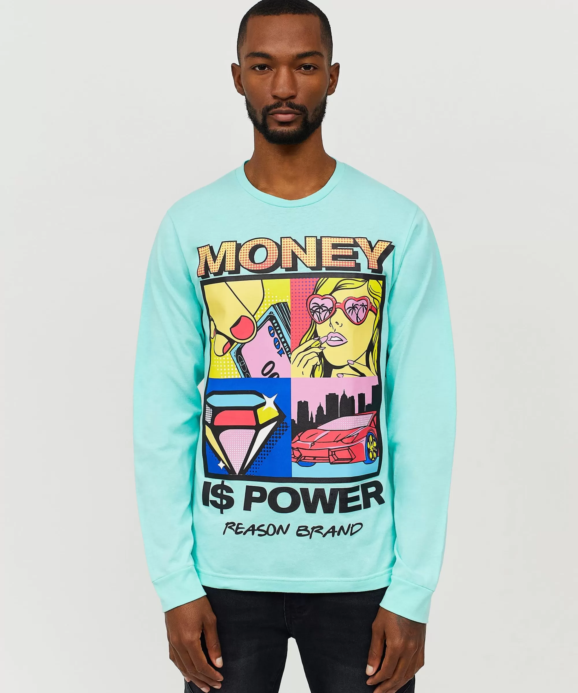 Clearance Money Is Power Long Sleeve Tee - Blue Long Sleeve Tees | Graphic Tees