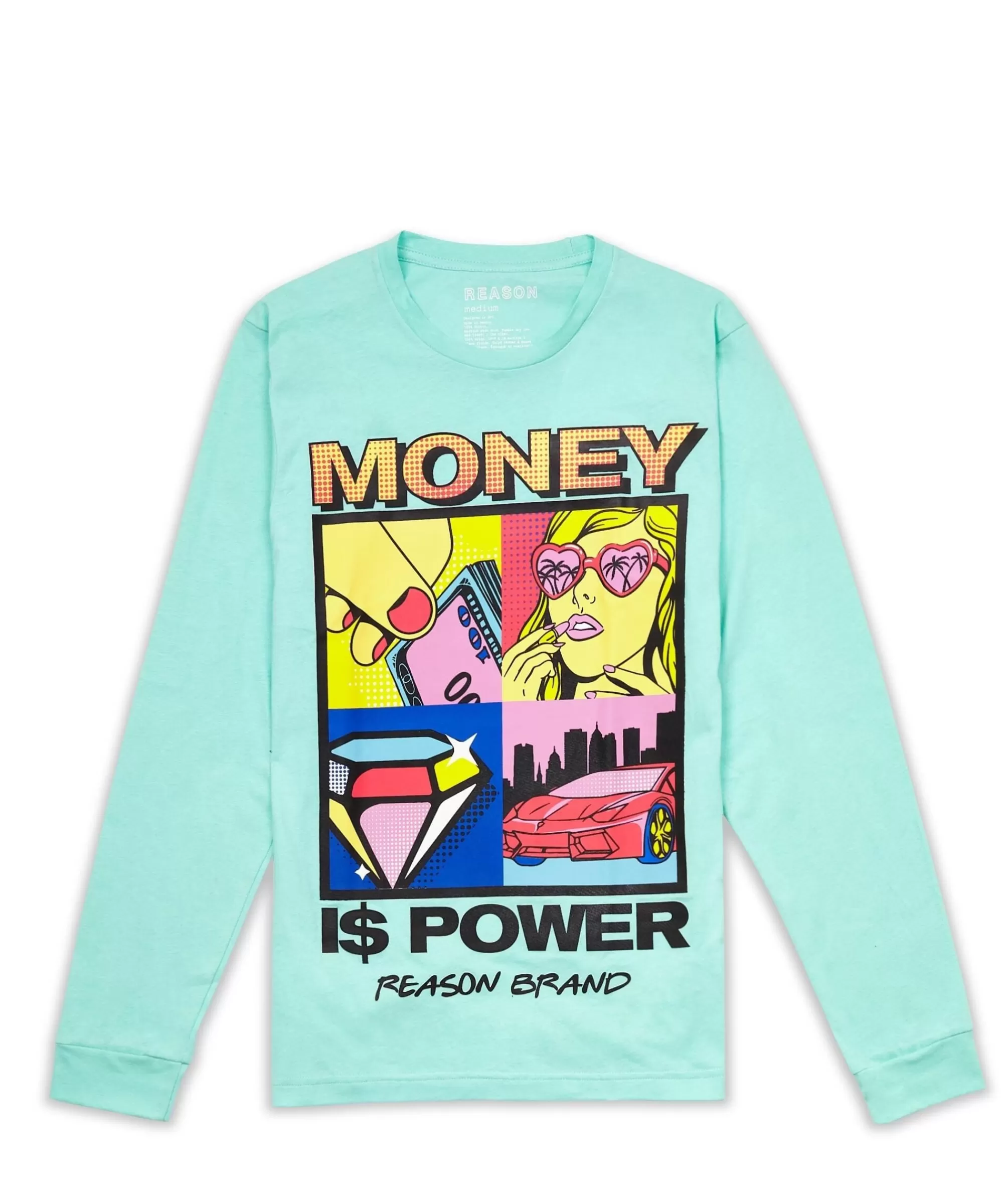 Clearance Money Is Power Long Sleeve Tee - Blue Long Sleeve Tees | Graphic Tees