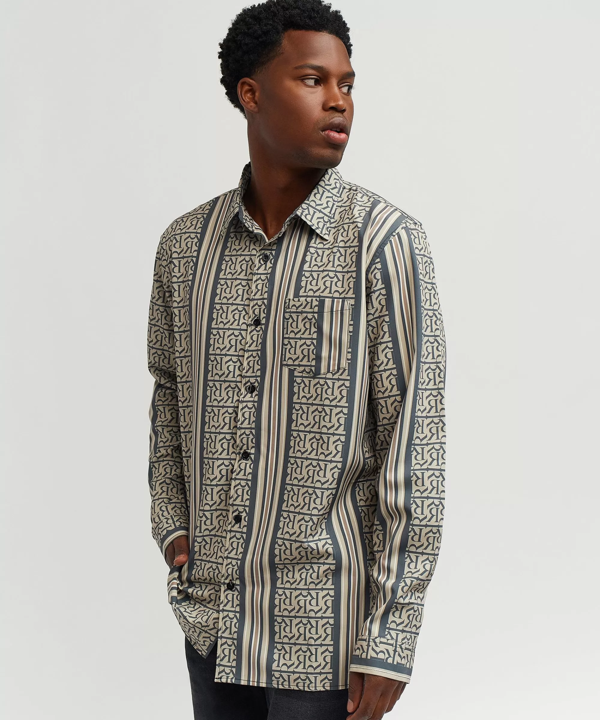 Outlet Monogram Long Sleeve Woven Shirt Button Downs