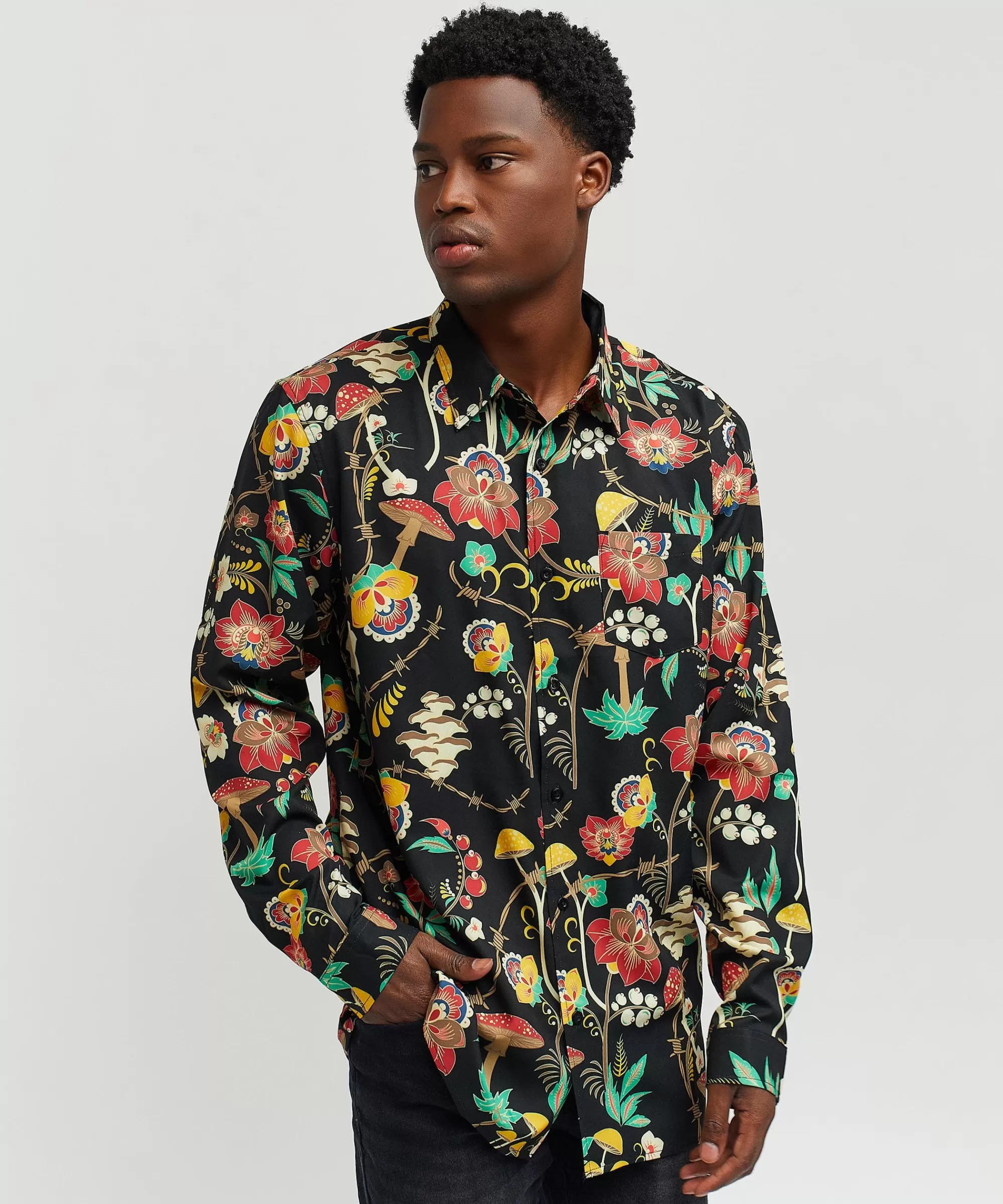 Outlet Mushroom Woven Long Sleeve Shirt - Multi Button Downs