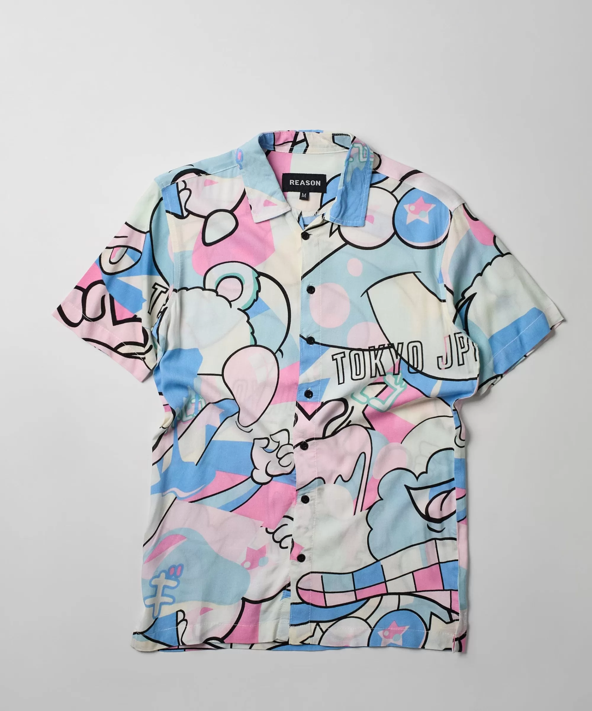 Cheap Neo World Cartoon Print Short Sleeve Shirt Button Downs