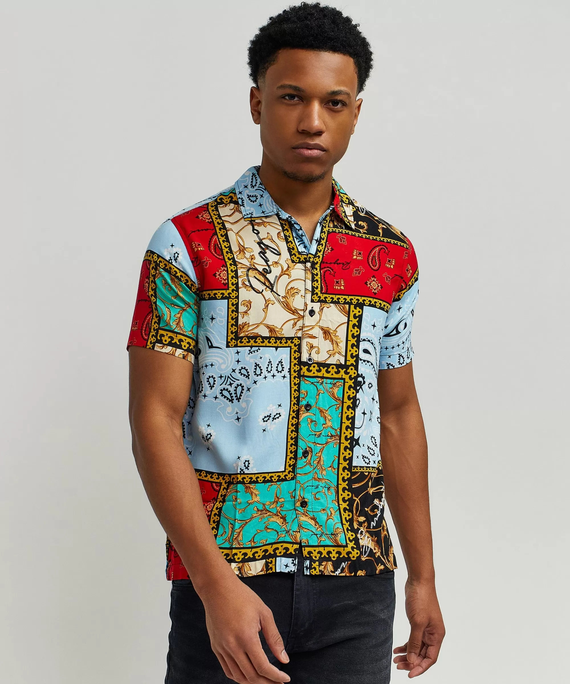 Shop Olympian Allover Print Short Sleeve Shirt Button Downs