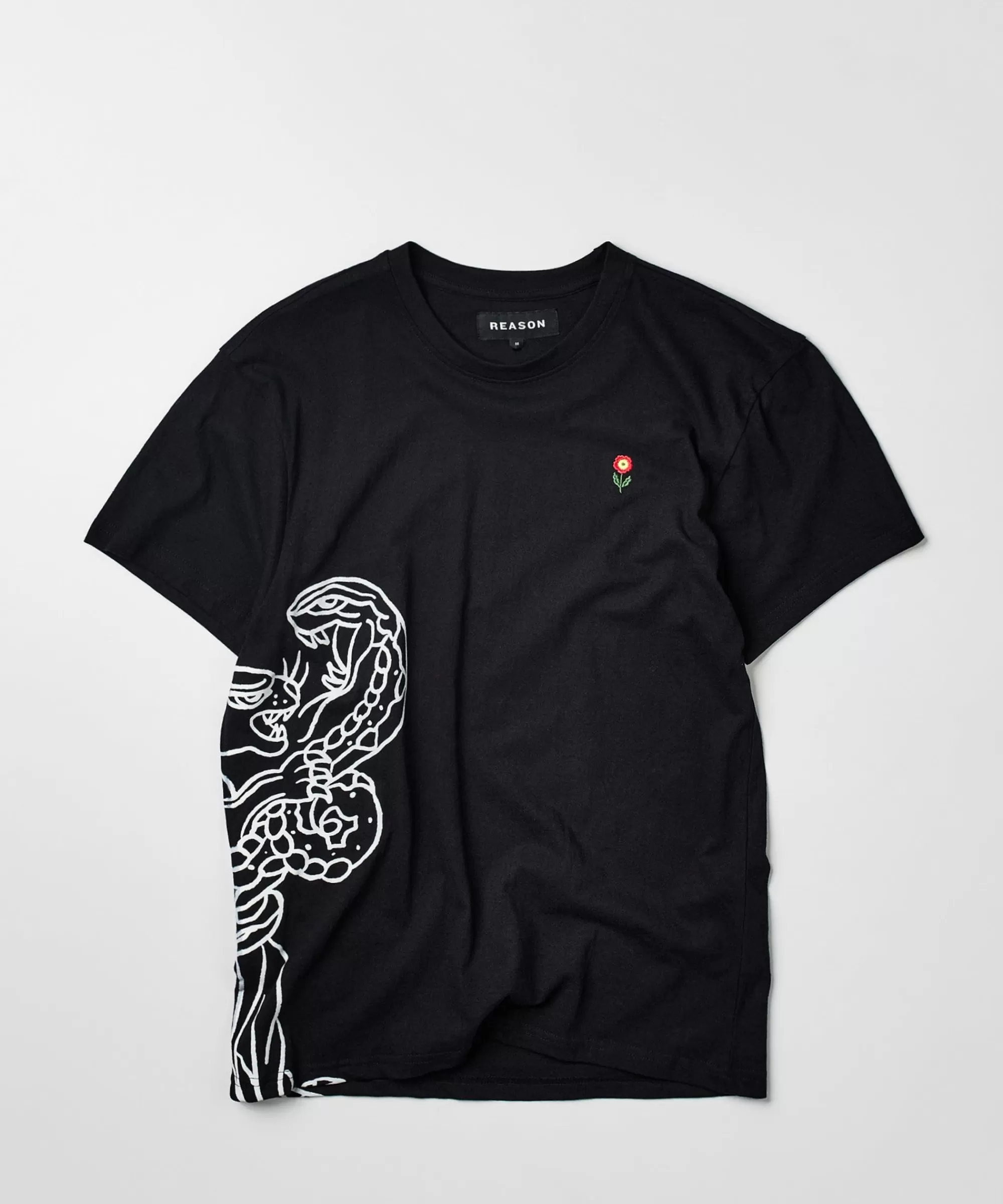 Fashion Panter Short Sleeve Graphic Print Embroidered Detail Tee - Black Graphic Tees