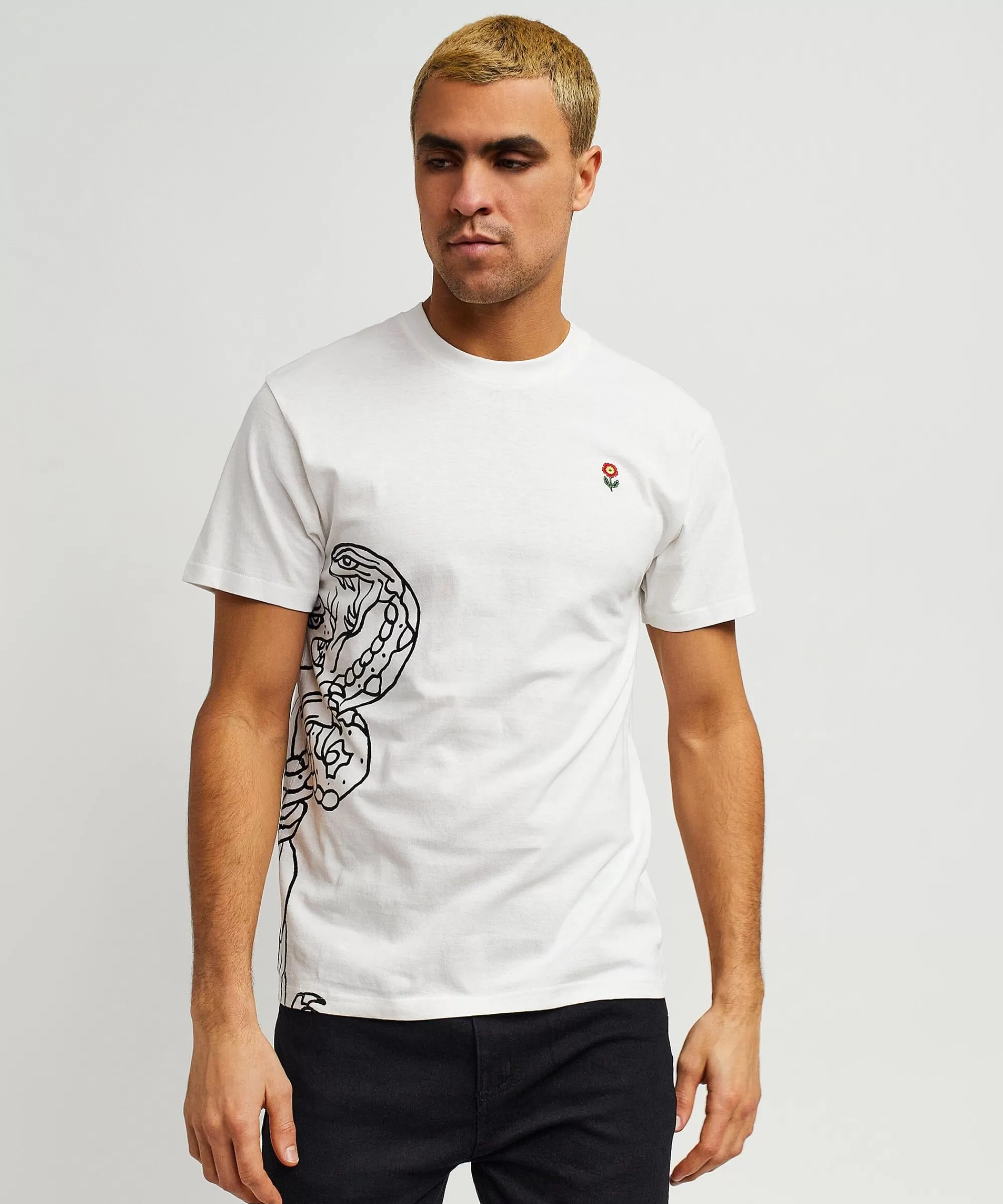 Best Panter Short Sleeve Graphic Print Embroidered Detail Tee - White Graphic Tees