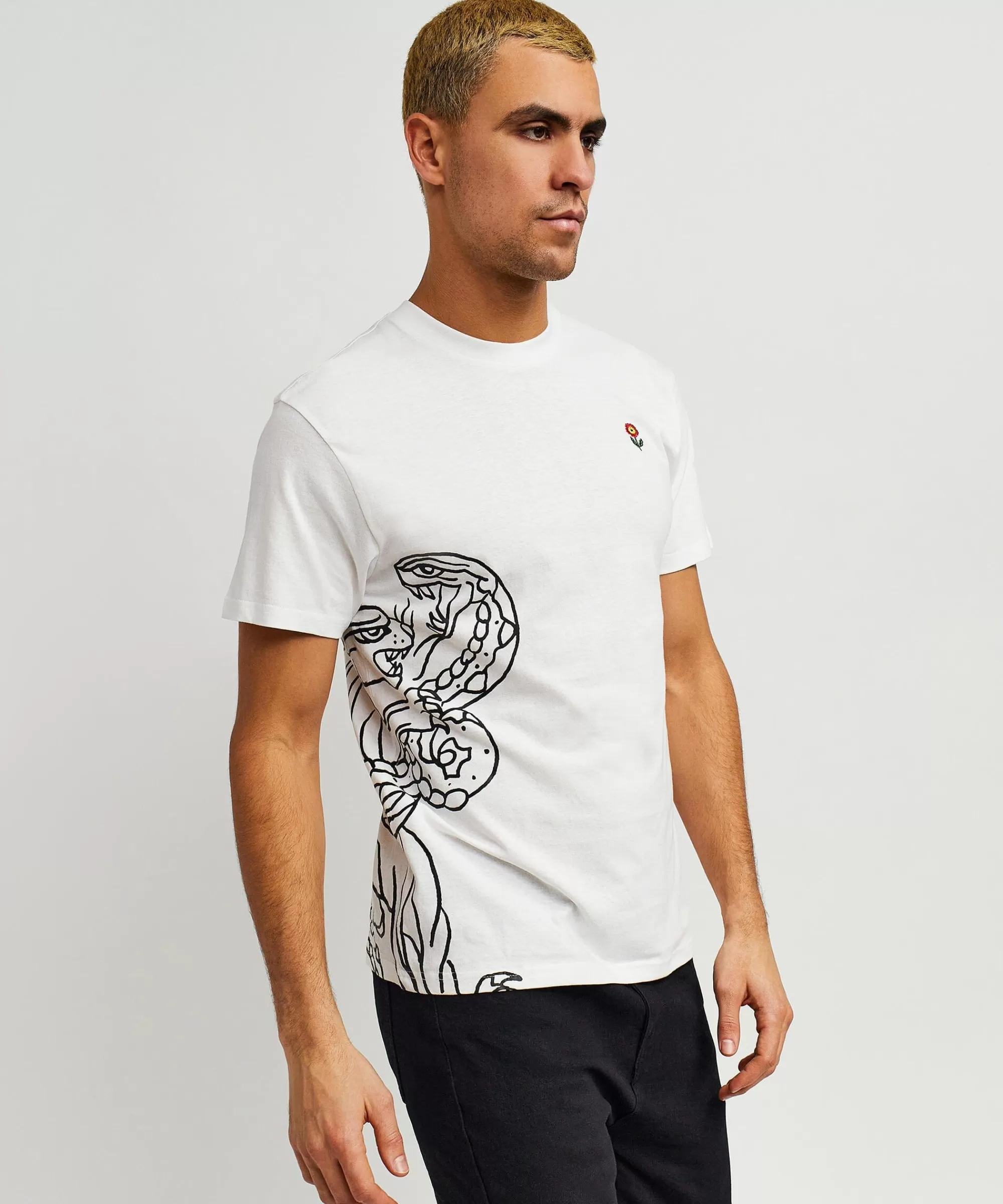 Best Panter Short Sleeve Graphic Print Embroidered Detail Tee - White Graphic Tees