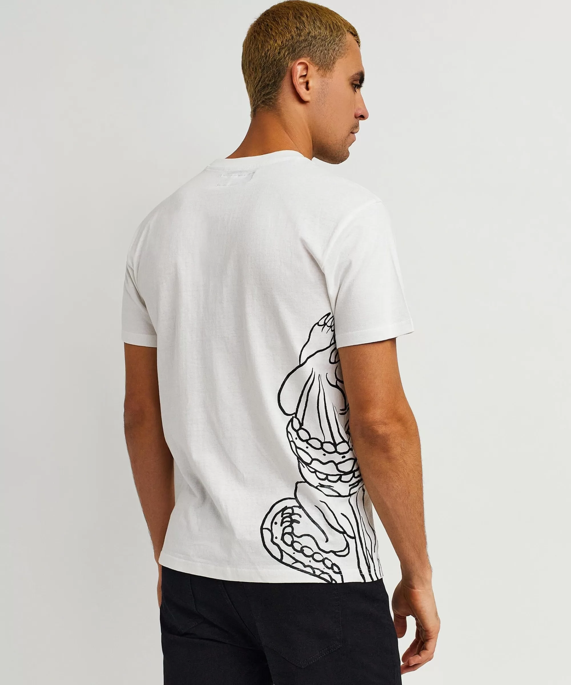 Best Panter Short Sleeve Graphic Print Embroidered Detail Tee - White Graphic Tees