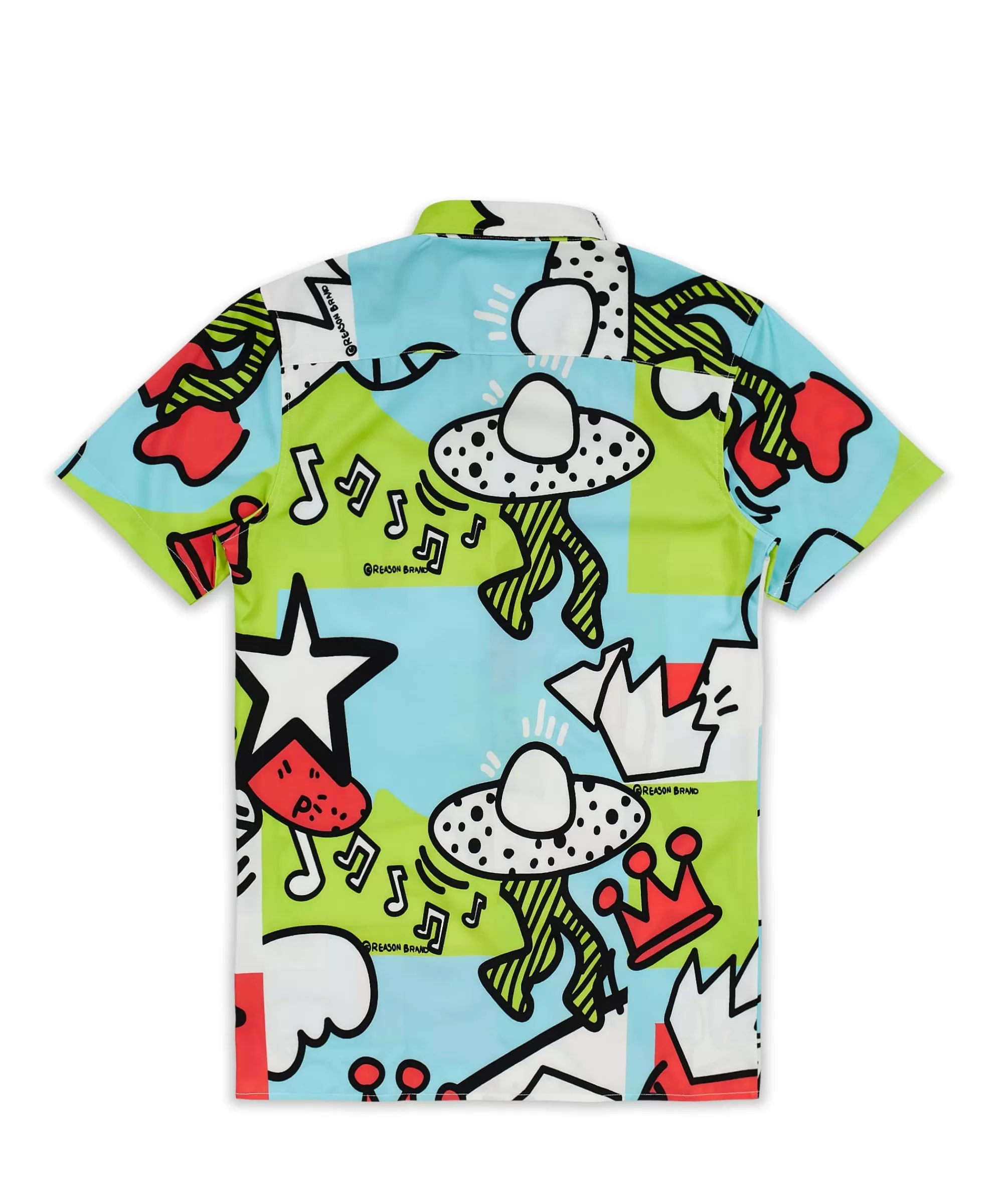 Sale Party Block Comic Print Short Sleeve Shirt - Green Button Downs