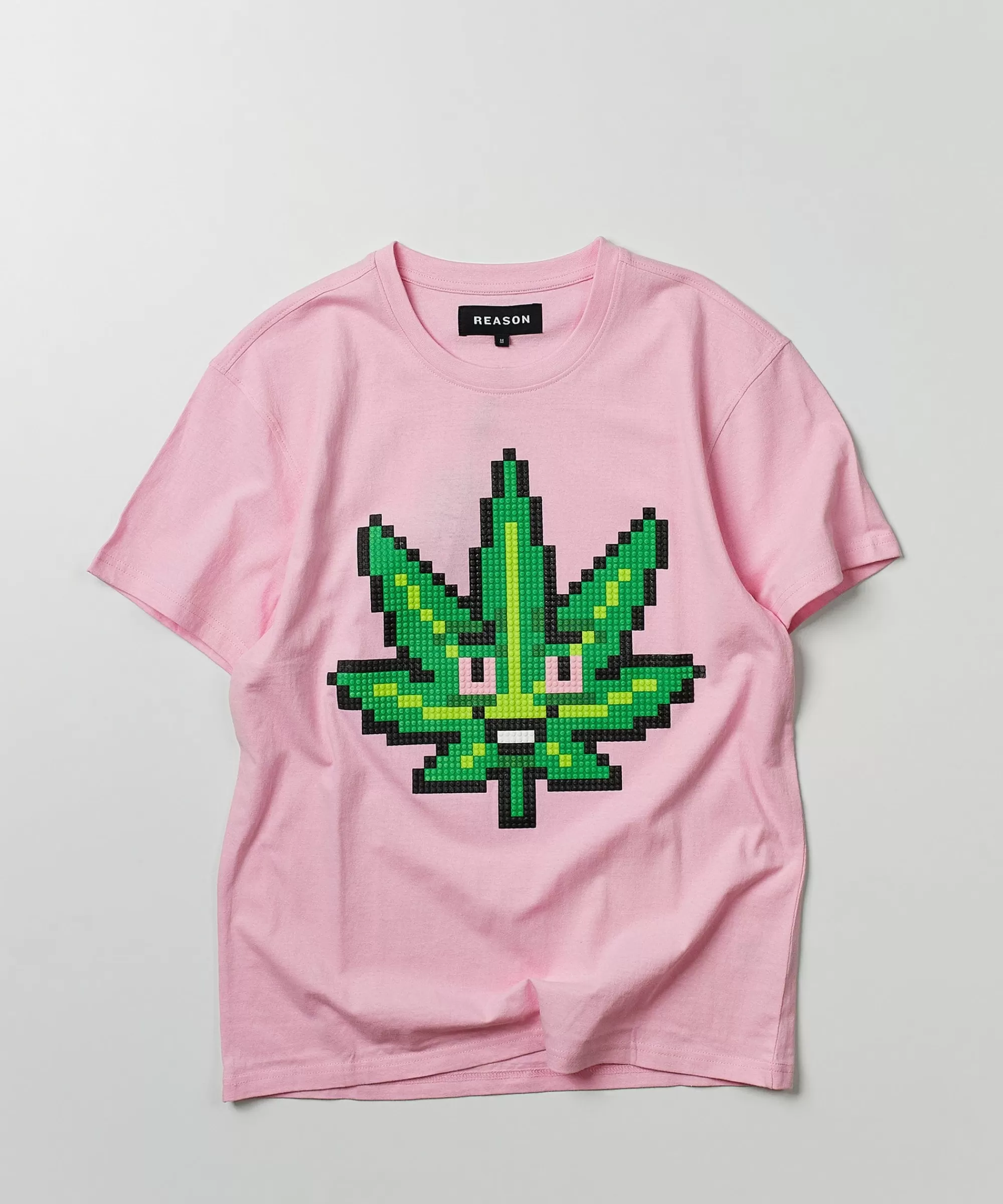 Fashion Pixel Leaf Short Sleeve Tee - Pink Graphic Tees