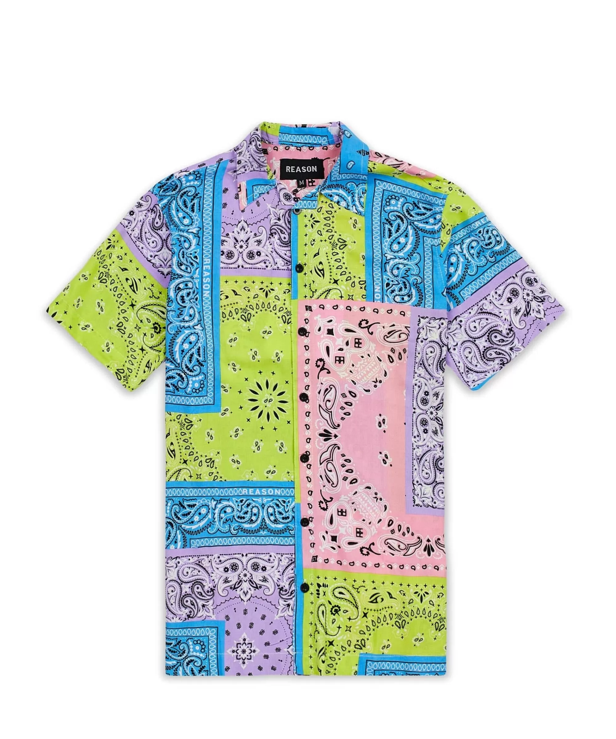Flash Sale Plus Size Bandana Paisley Allover Print Short Sleeve Shirt Button Downs