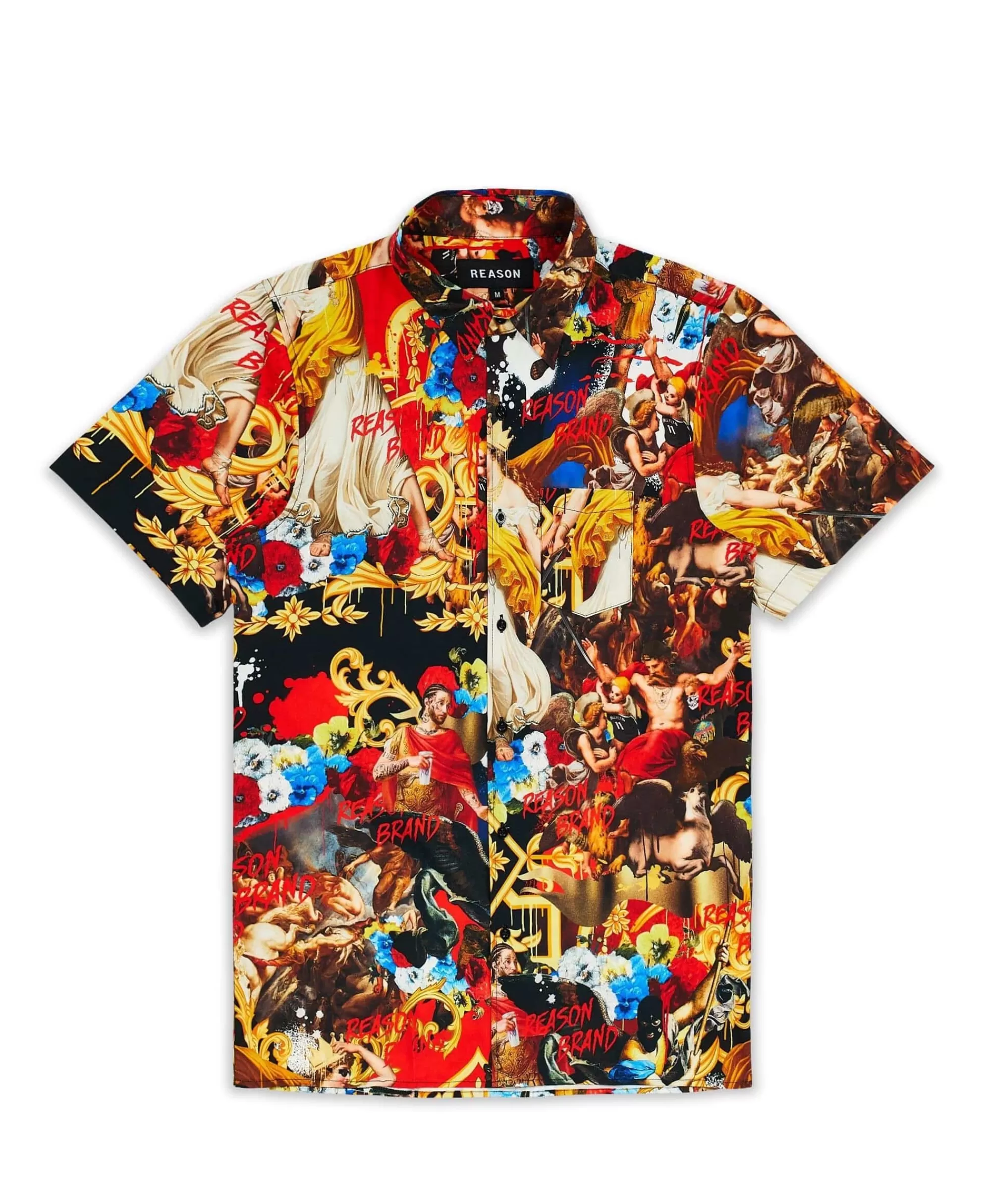 Hot Plus Size King Of Kings Allover Print Short Sleeve Shirt Button Downs
