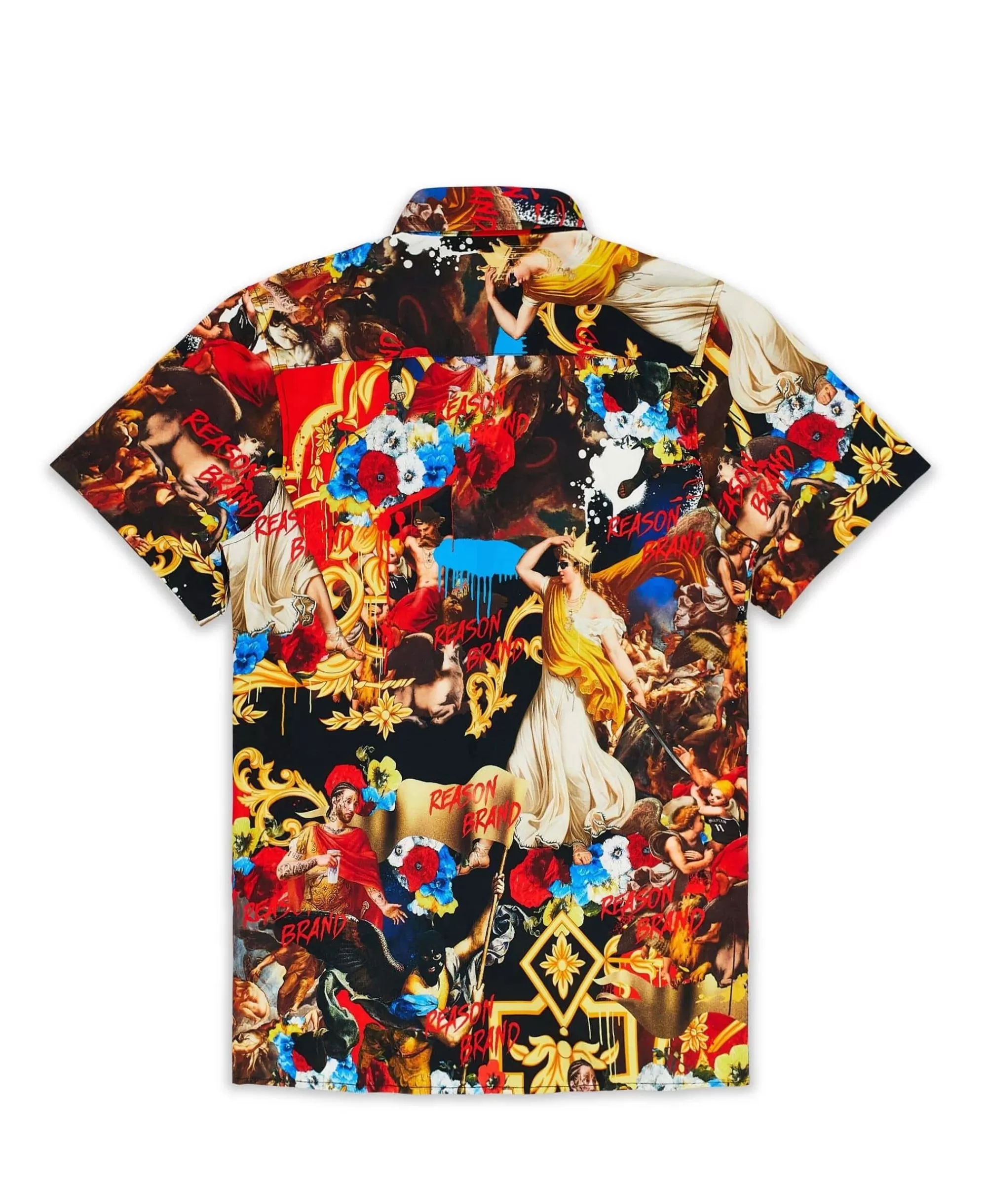 Hot Plus Size King Of Kings Allover Print Short Sleeve Shirt Button Downs