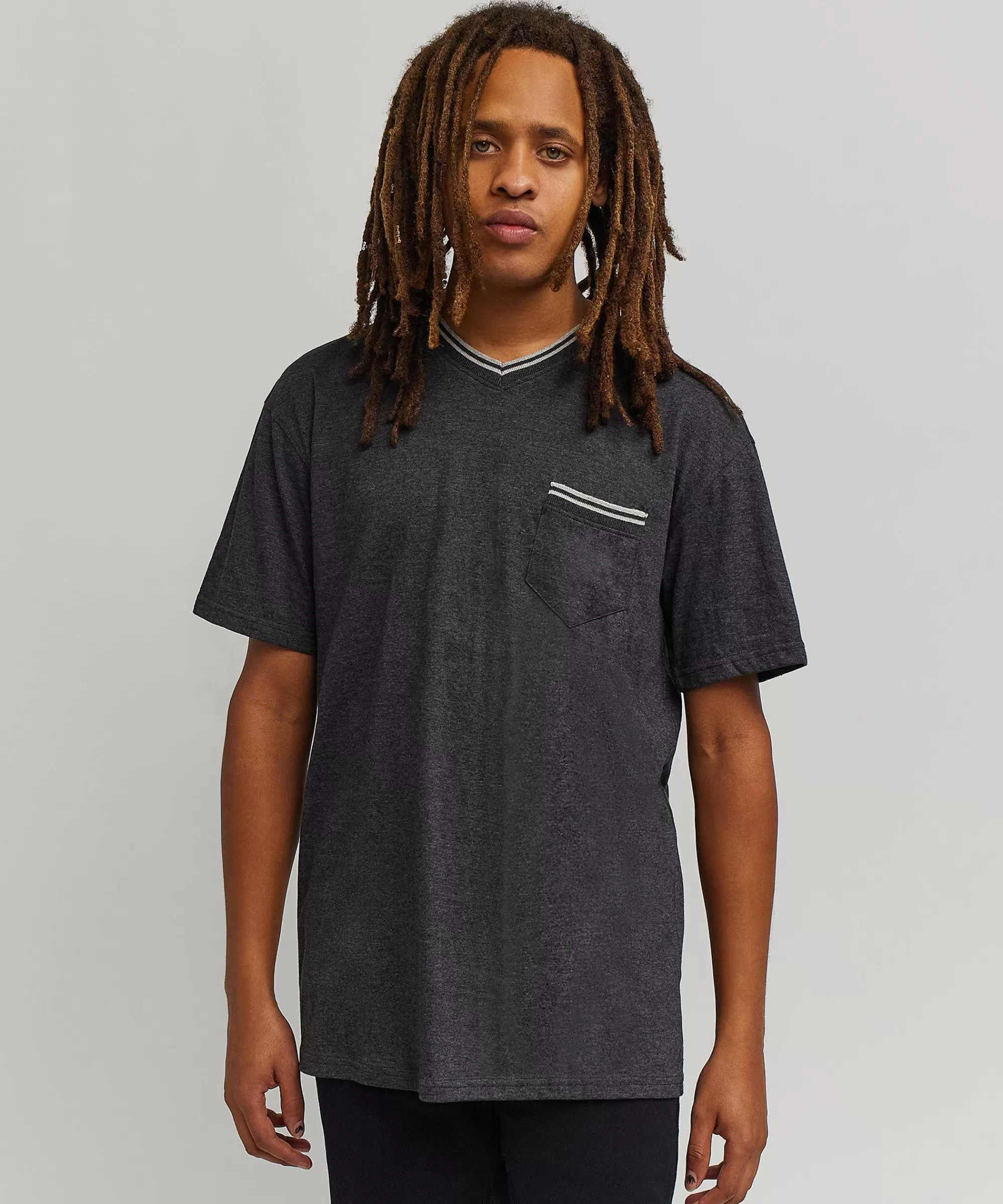 New Pocket Stripe Contrast Short Sleeve Tee - Charcoal Graphic Tees