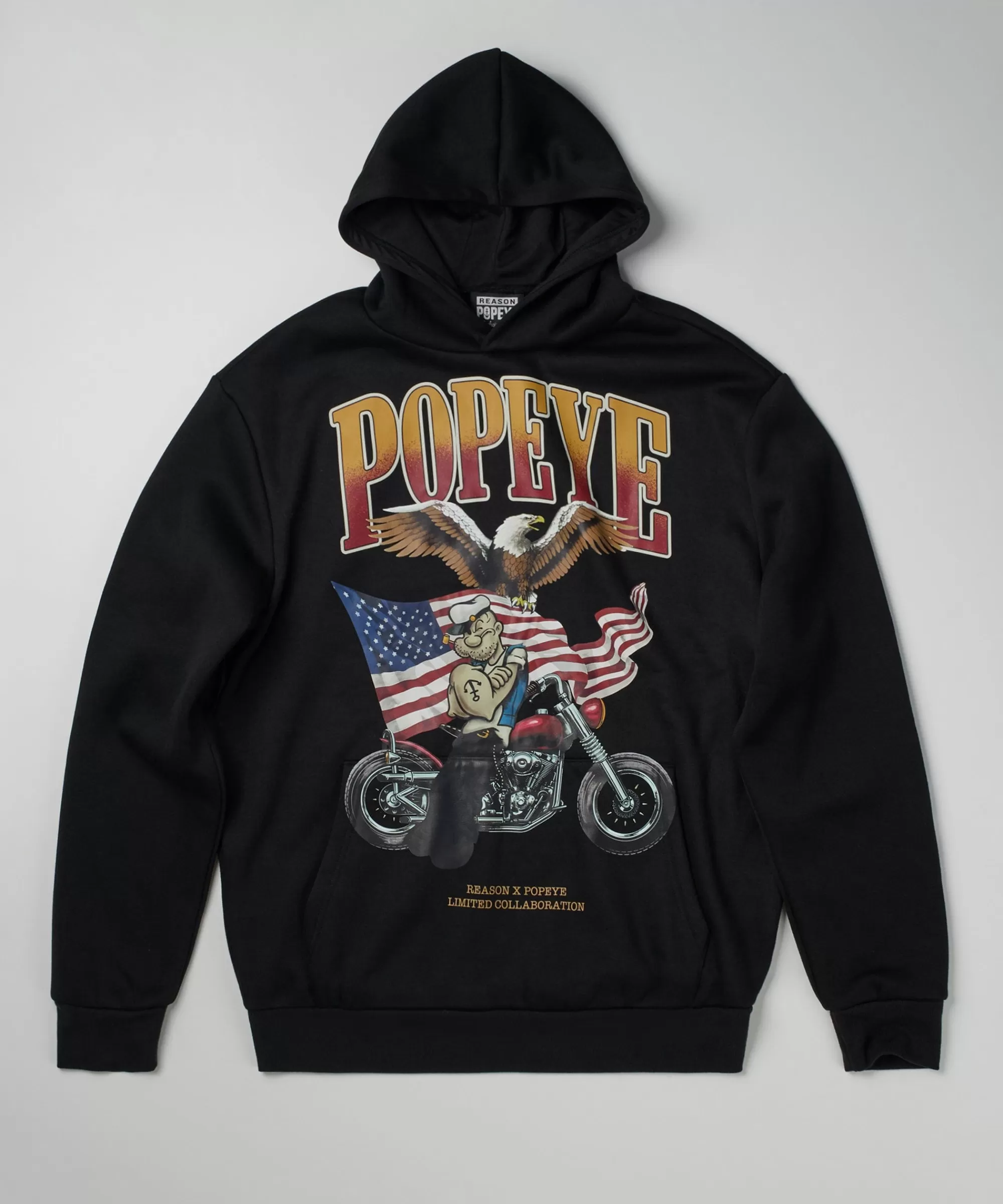 Discount Popeye Biker Graphic Print Hoodie - Black Hoodies | Hoodies