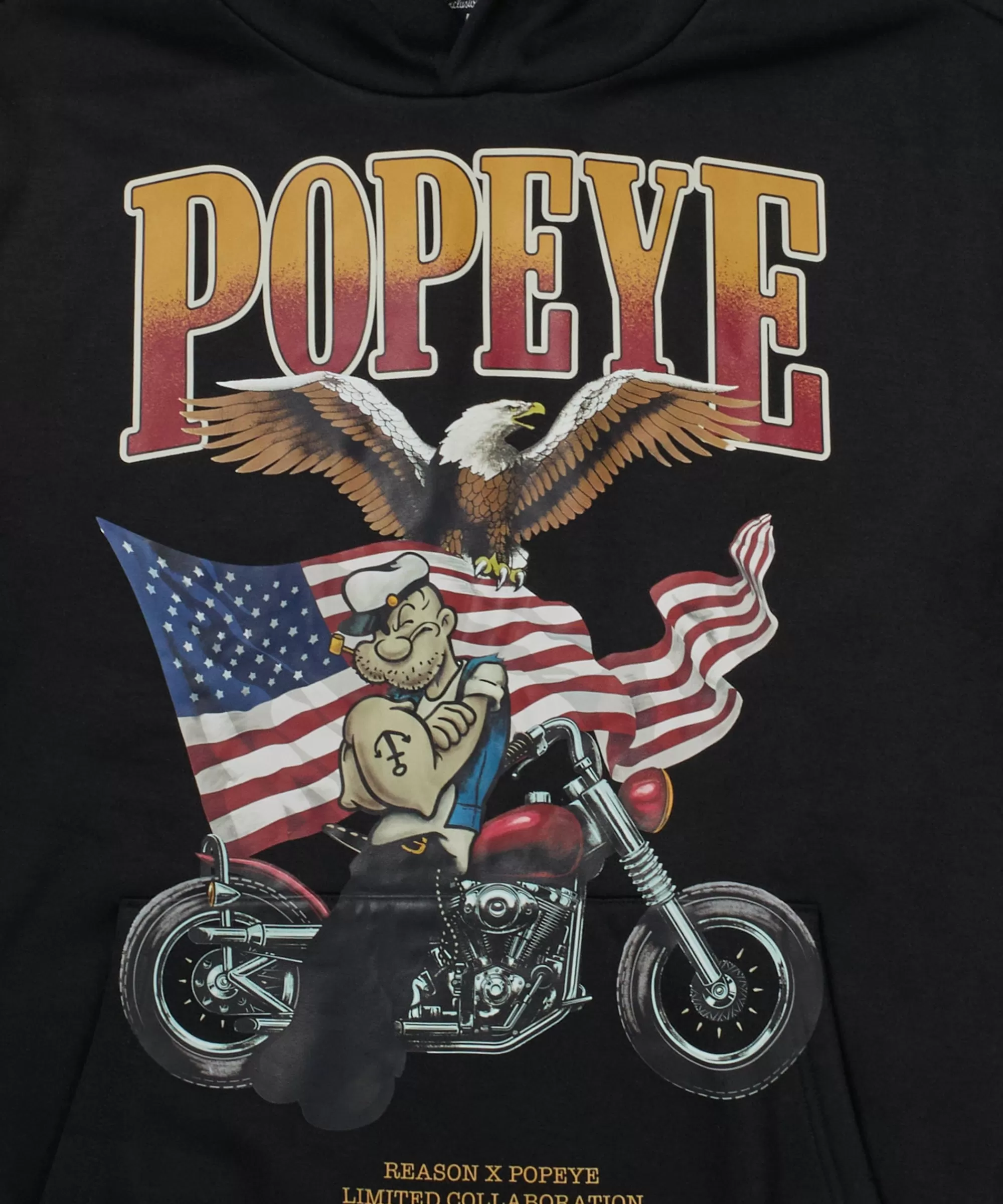 Discount Popeye Biker Graphic Print Hoodie - Black Hoodies | Hoodies