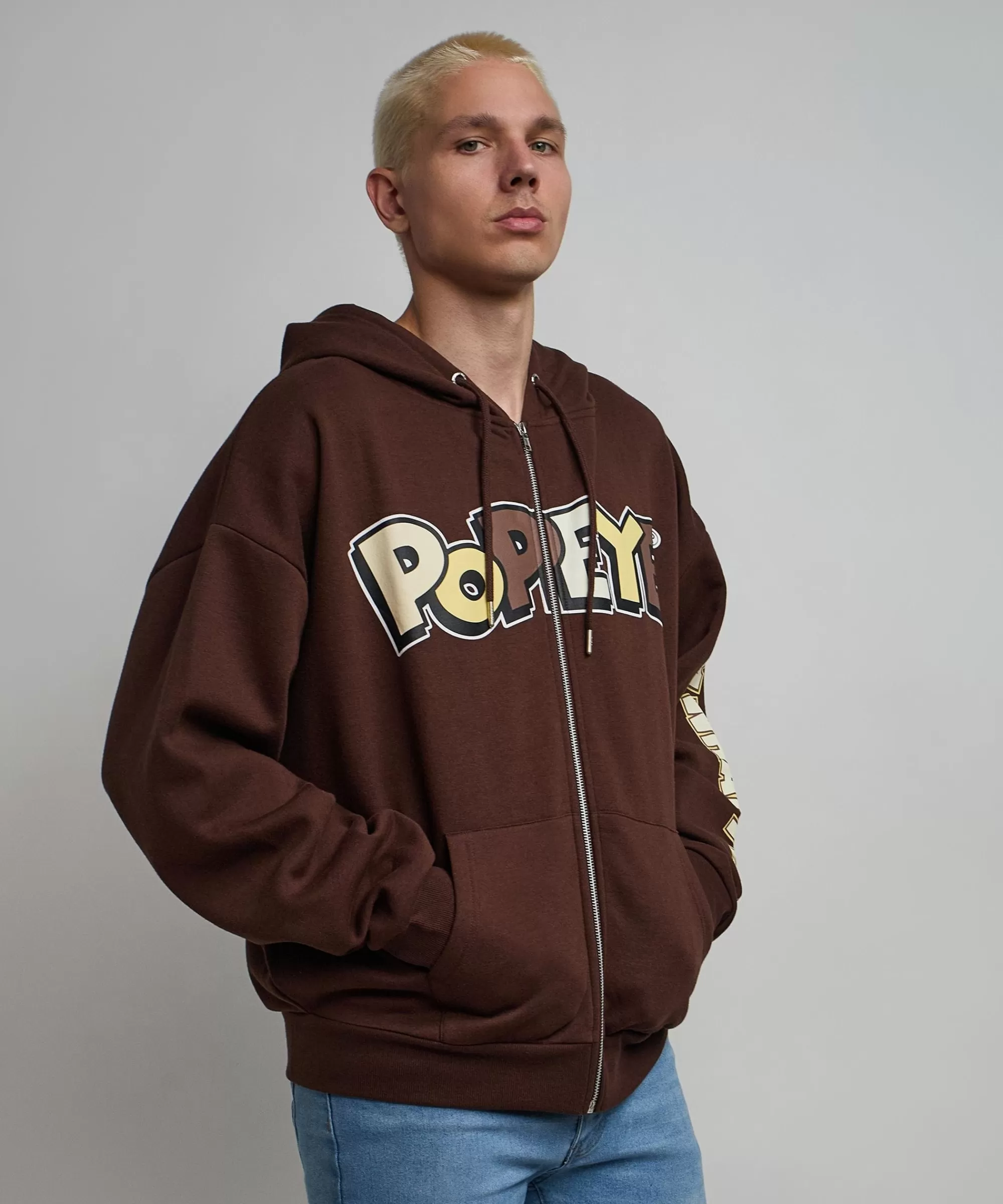 Best Popeye Full Zip Back Print Hoodie - Brown Hoodies | Hoodies