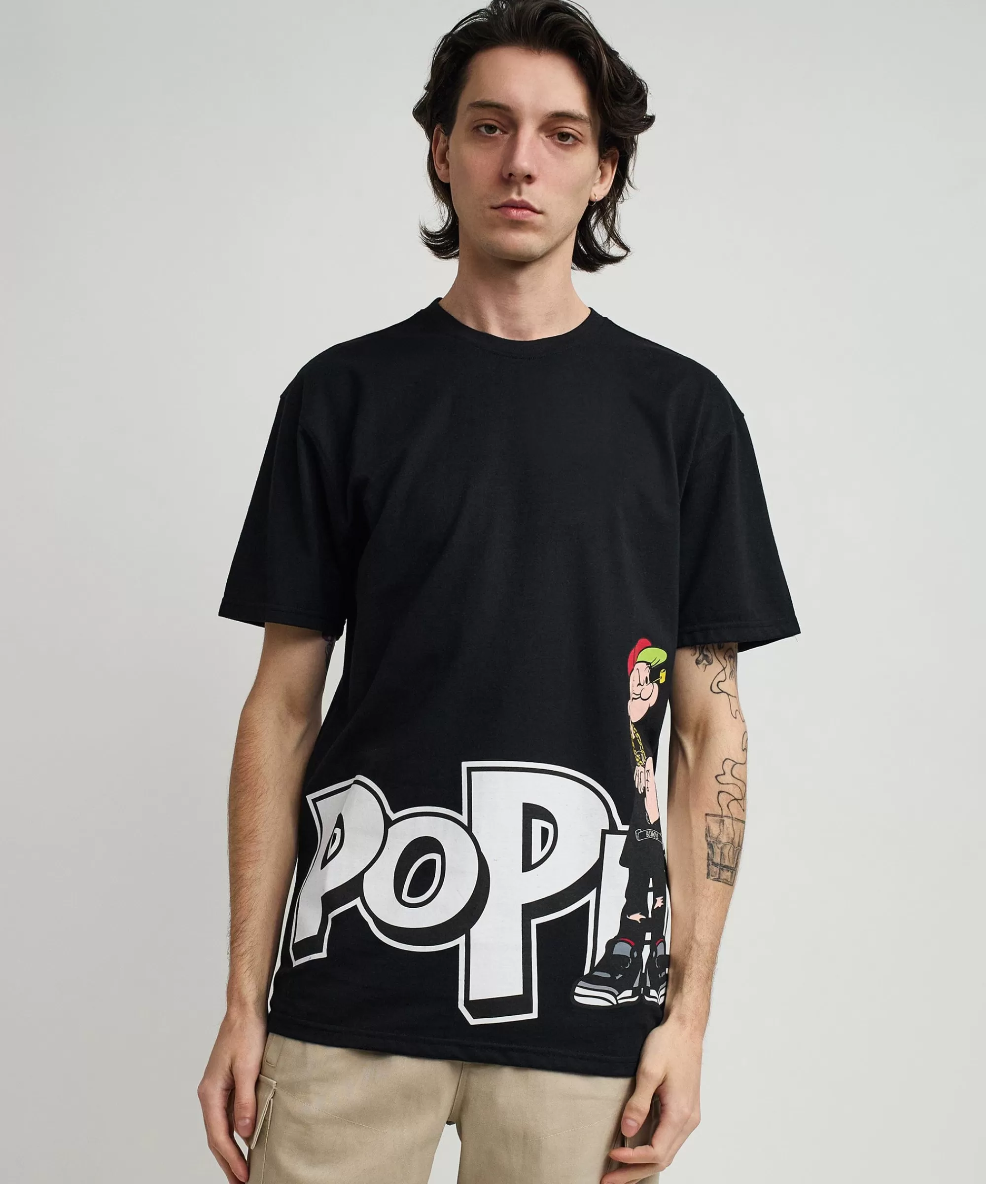 Cheap Popeye Side Print Short Sleeve Tee - Black Graphic Tees