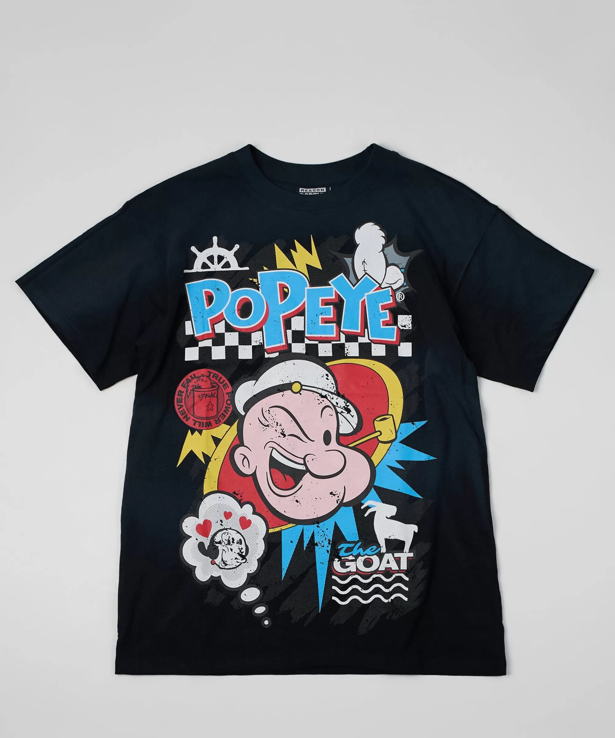 Cheap Popeye Vintage Wash Short Sleeve Tee - Black Graphic Tees