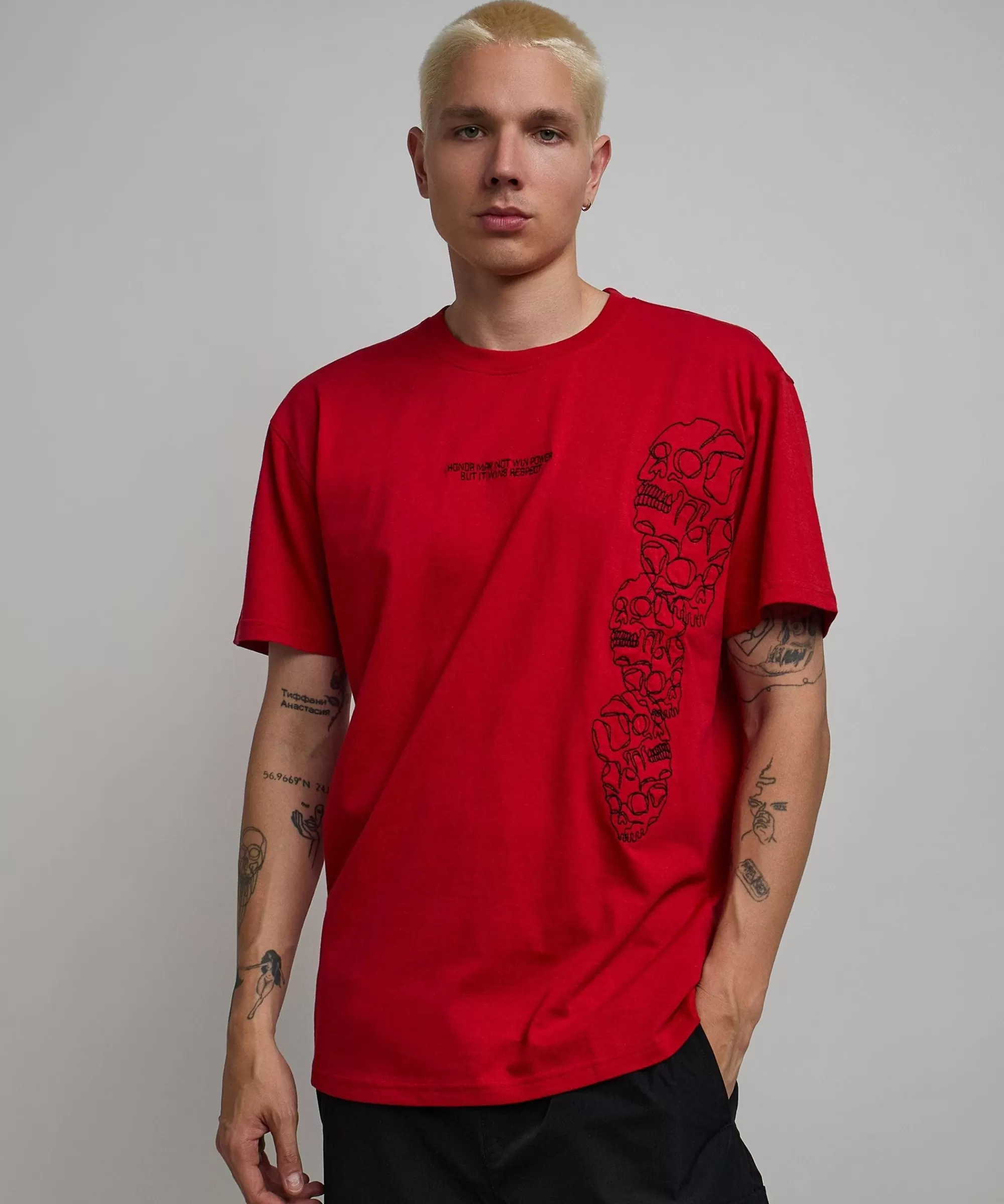 Cheap Respect Embroidered Short Sleeve Tee - Red Graphic Tees