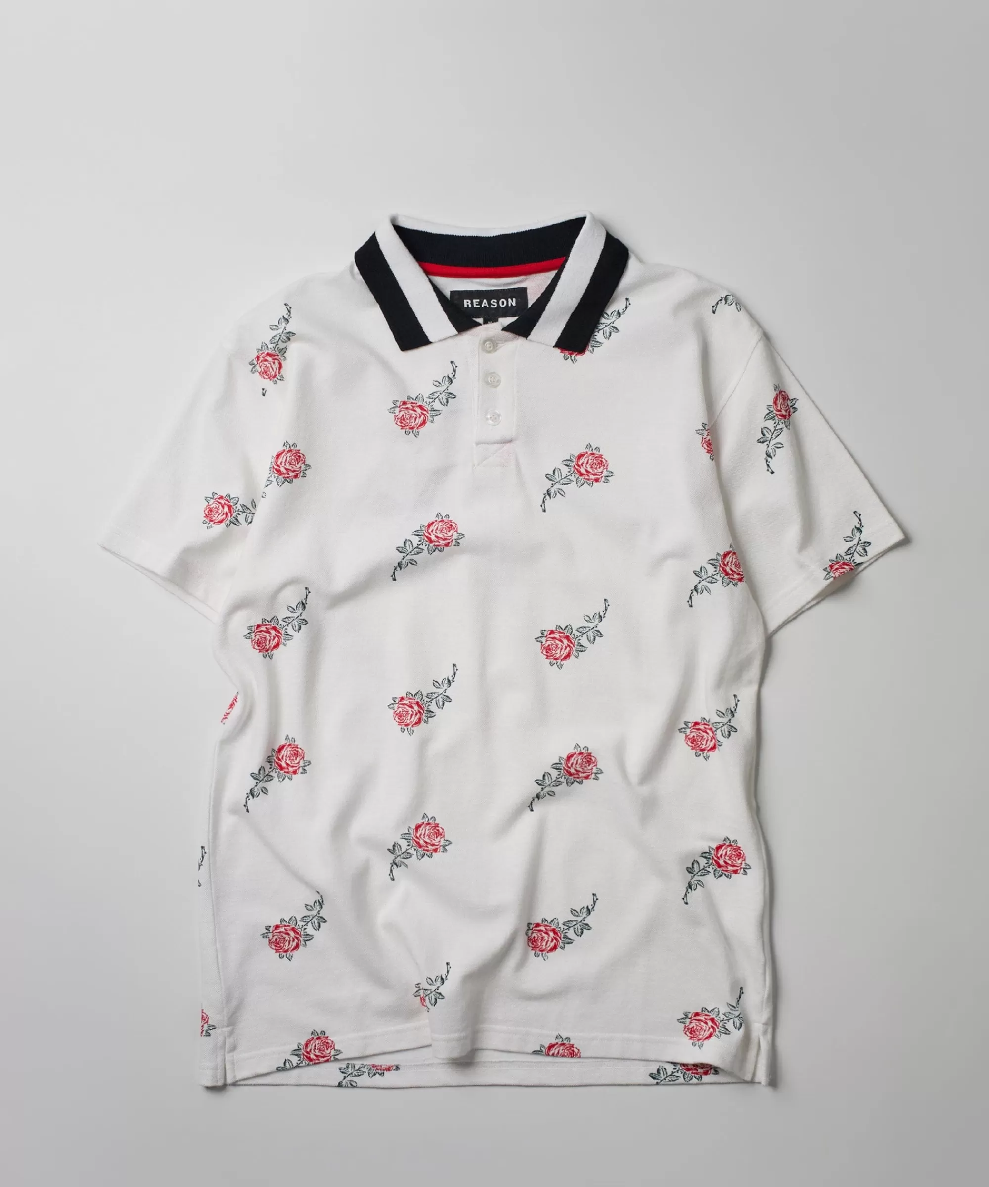 Discount Rose Allover Print Polo - White Polos | Graphic Tees