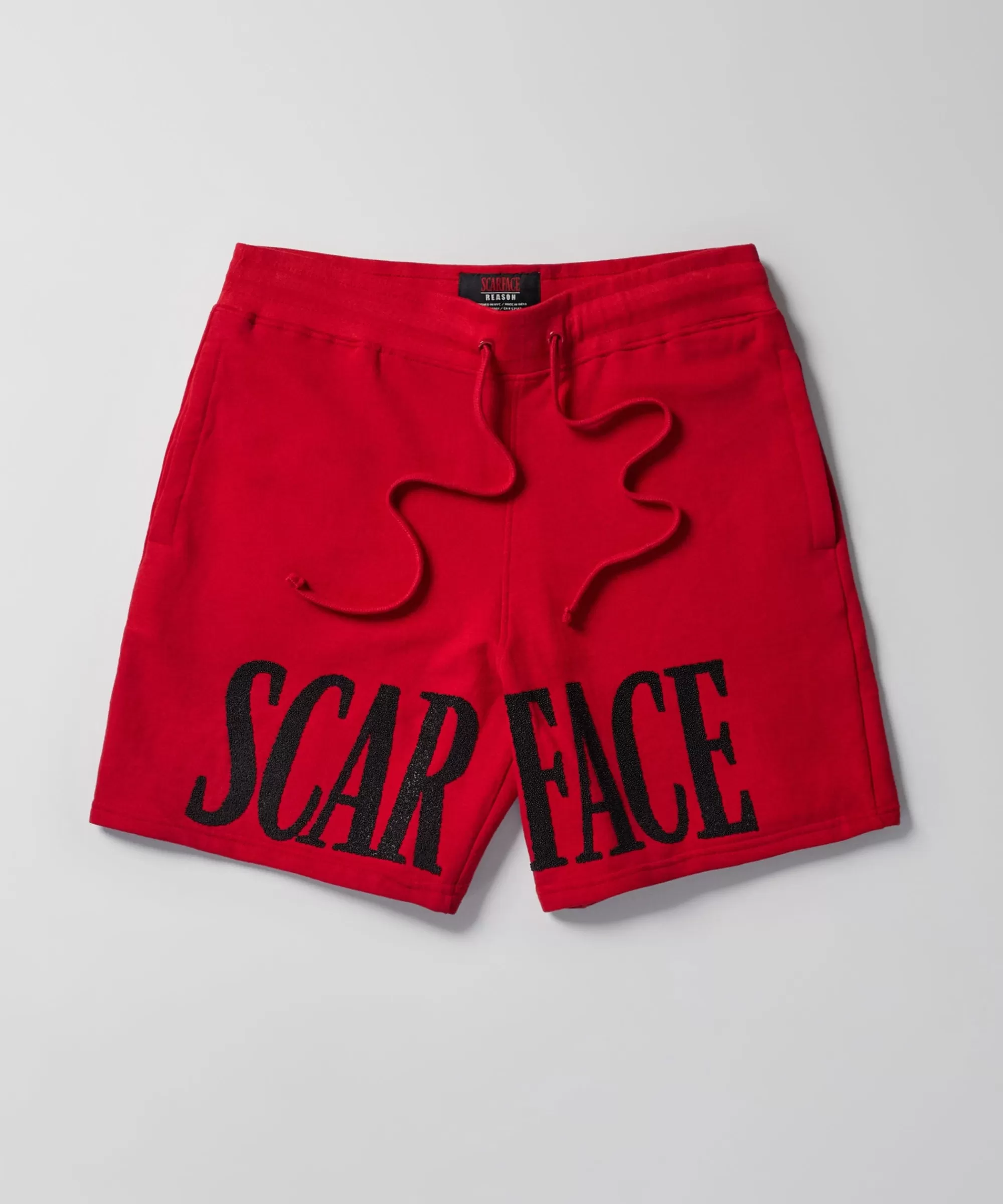 Fashion Scarface Fleece Glitter Sugar Print Shorts - Red Shorts