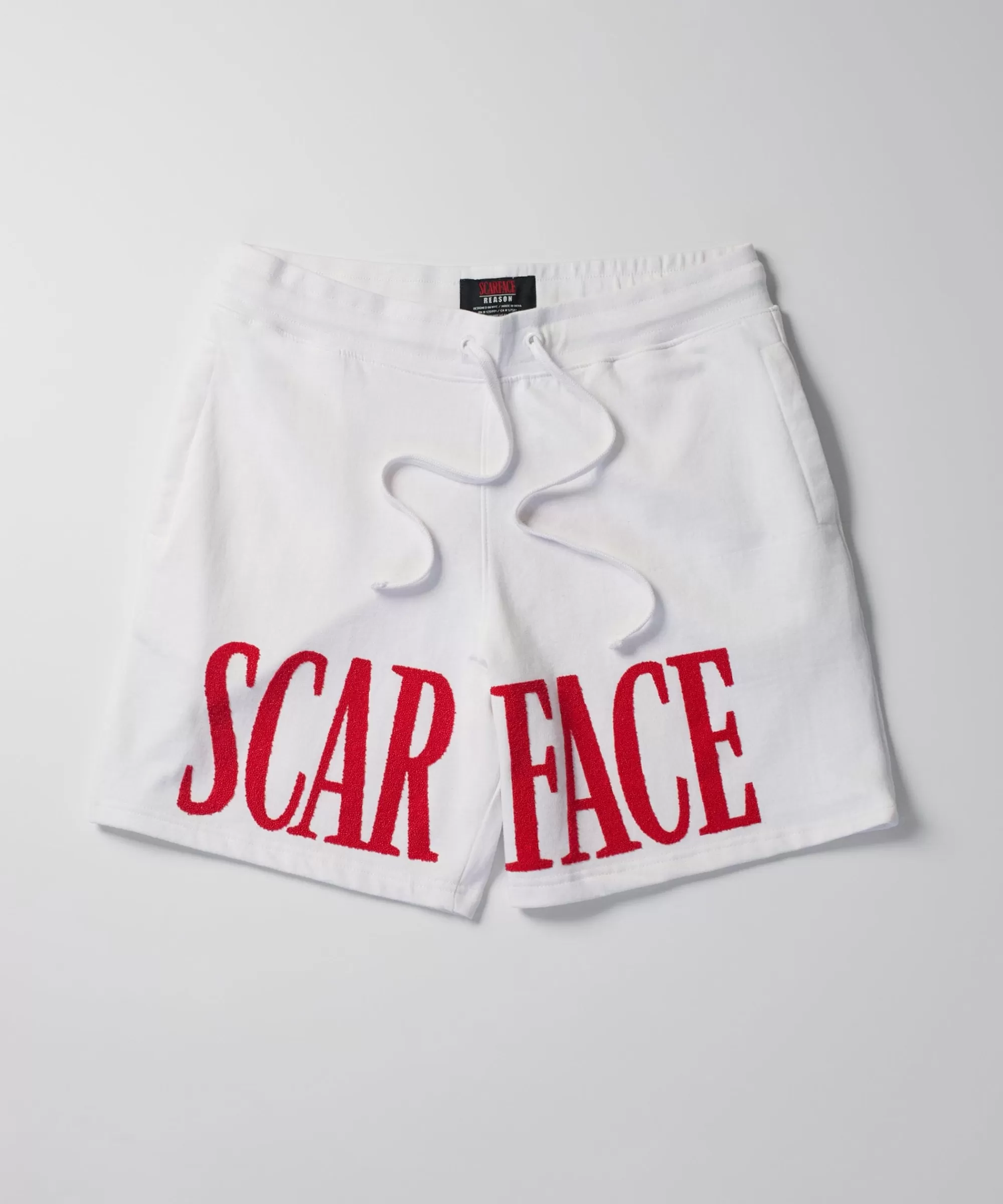 Best Sale Scarface Fleece Glitter Sugar Print Shorts - White Shorts