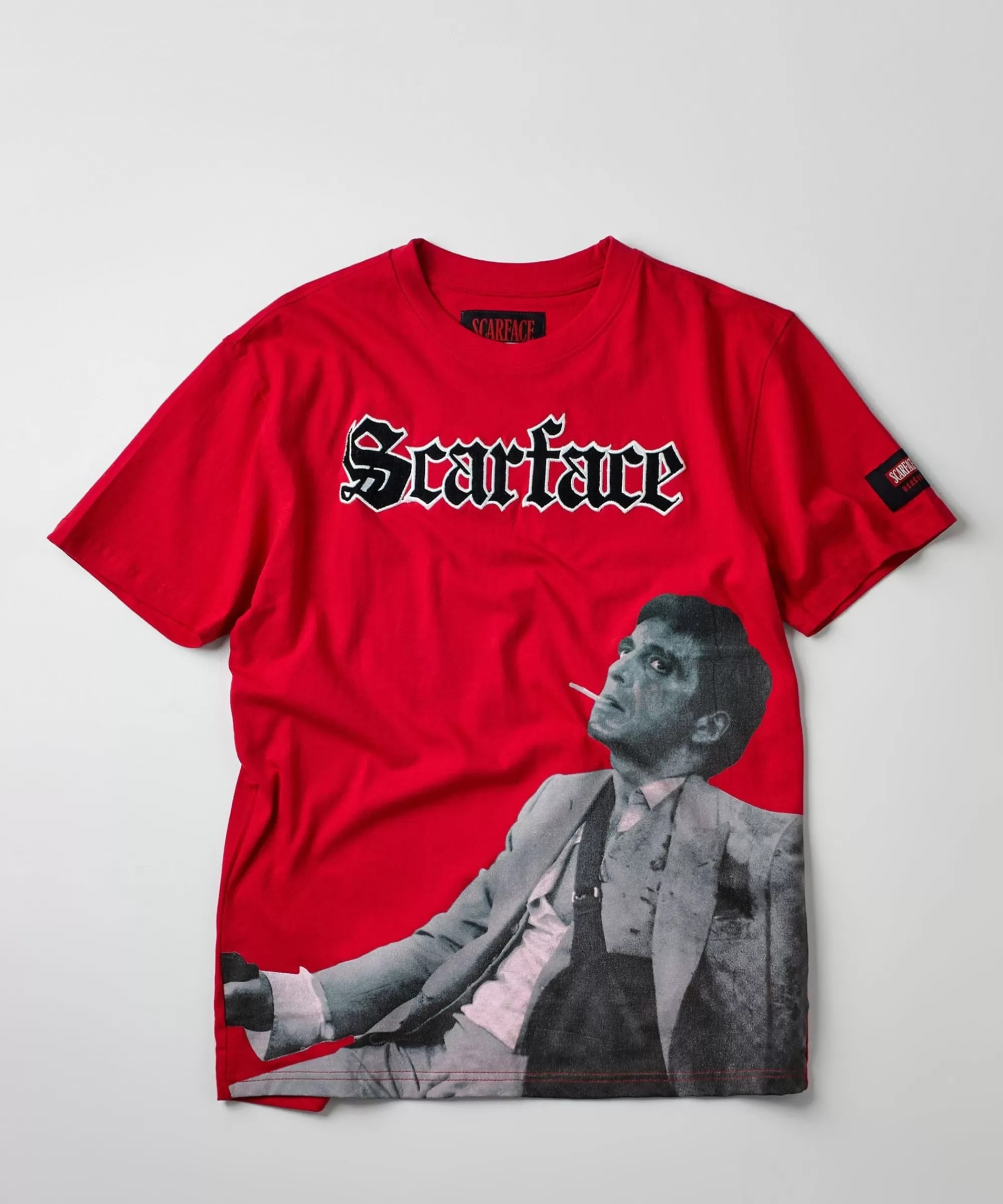 Fashion Scarface Old English Short Sleeve Tee - Red Graphic Tees