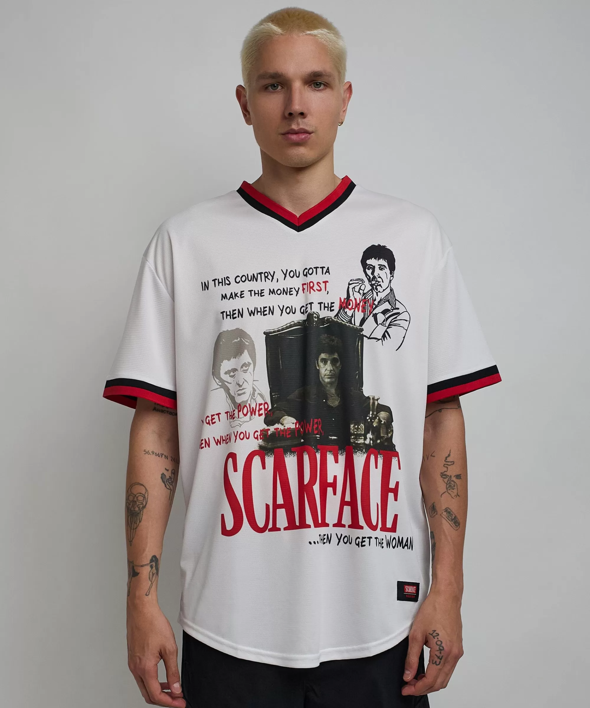 Shop Scarface™ Pinstripe Baseball Jersey - White Jerseys