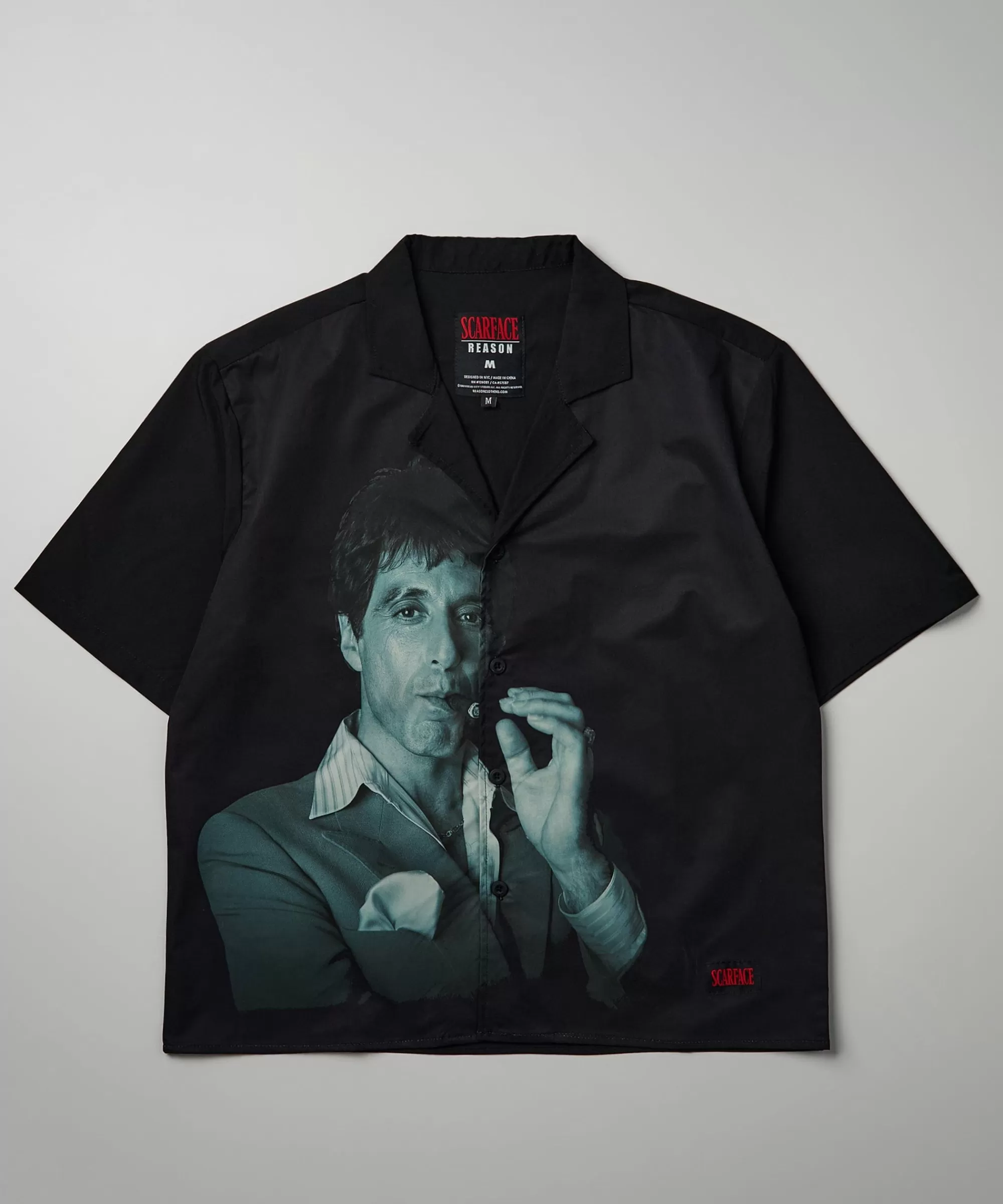 Sale Scarface Tony Montana Short Sleeve Shirt Box Fit - Black Button Downs