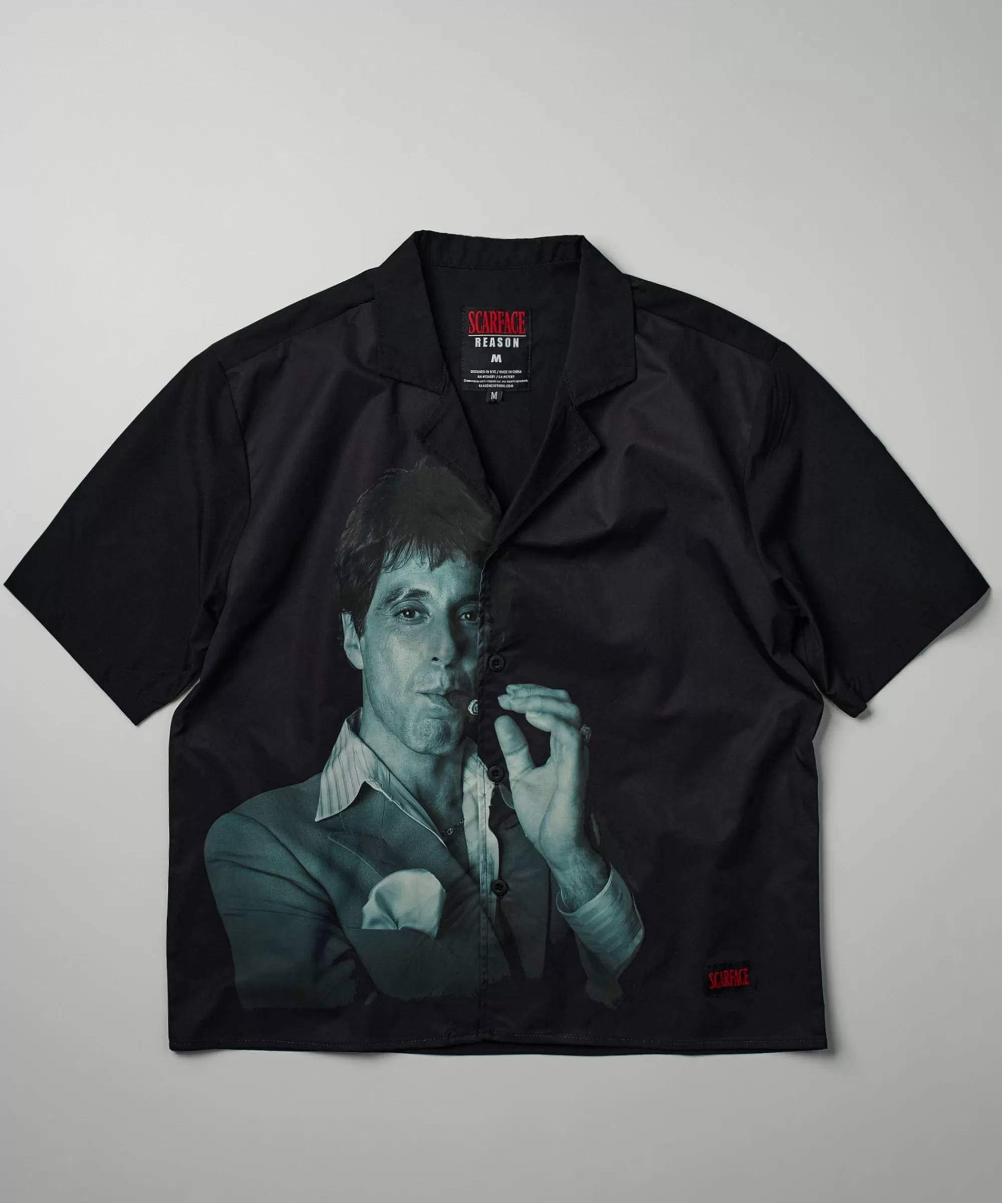 Sale Scarface Tony Montana Short Sleeve Shirt Box Fit - Black Button Downs
