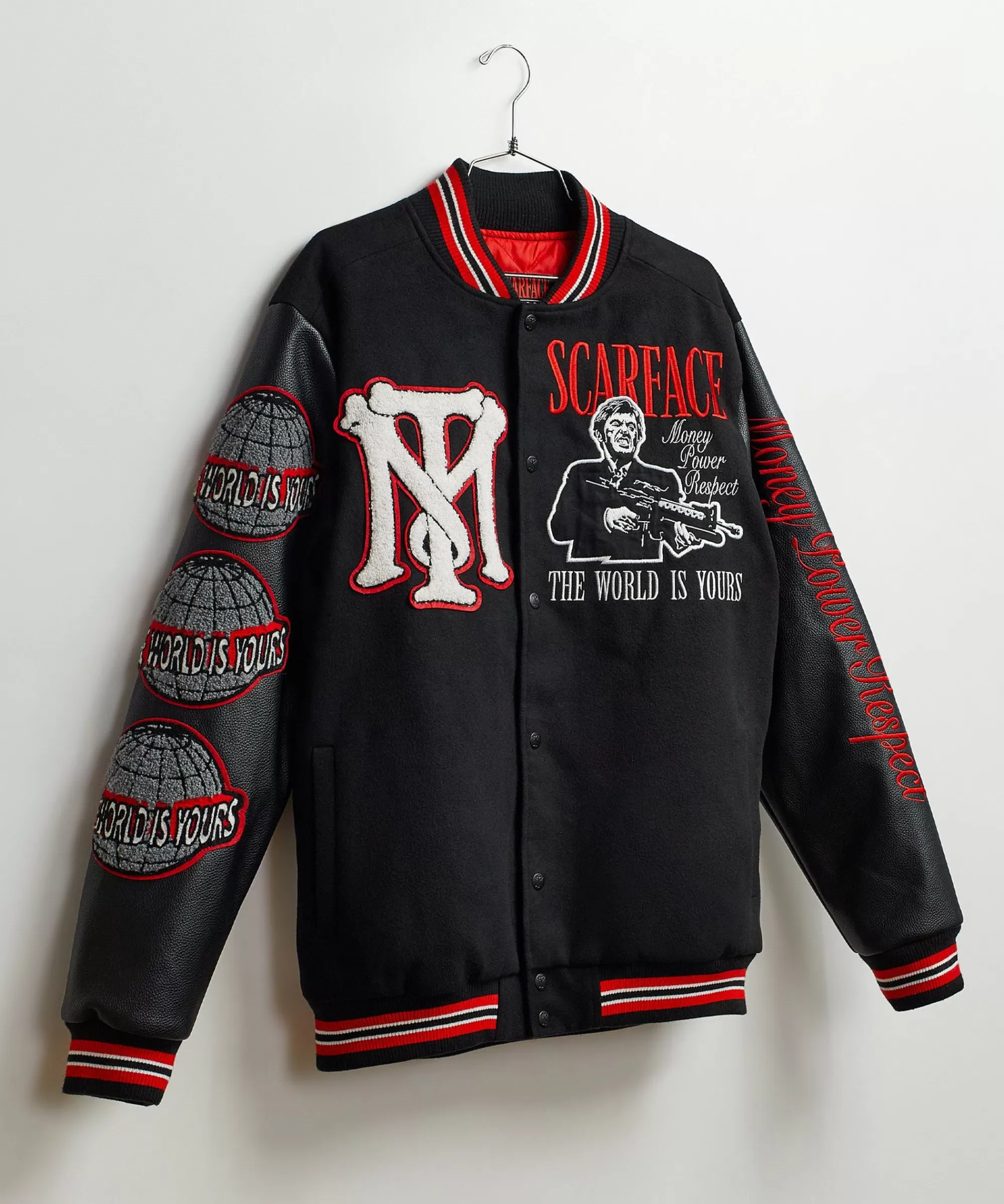 Fashion Scarface™ X Reason Collab Patched Wool Varsity Jacket - Black Varsity Jackets