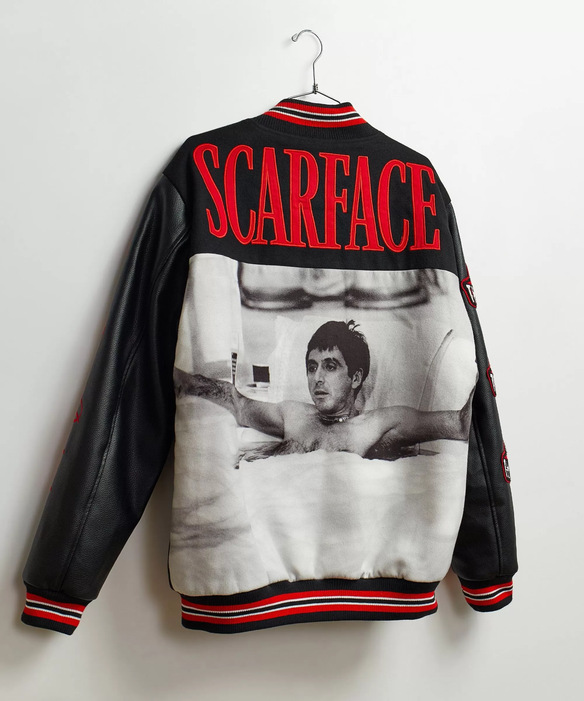 Fashion Scarface™ X Reason Collab Patched Wool Varsity Jacket - Black Varsity Jackets