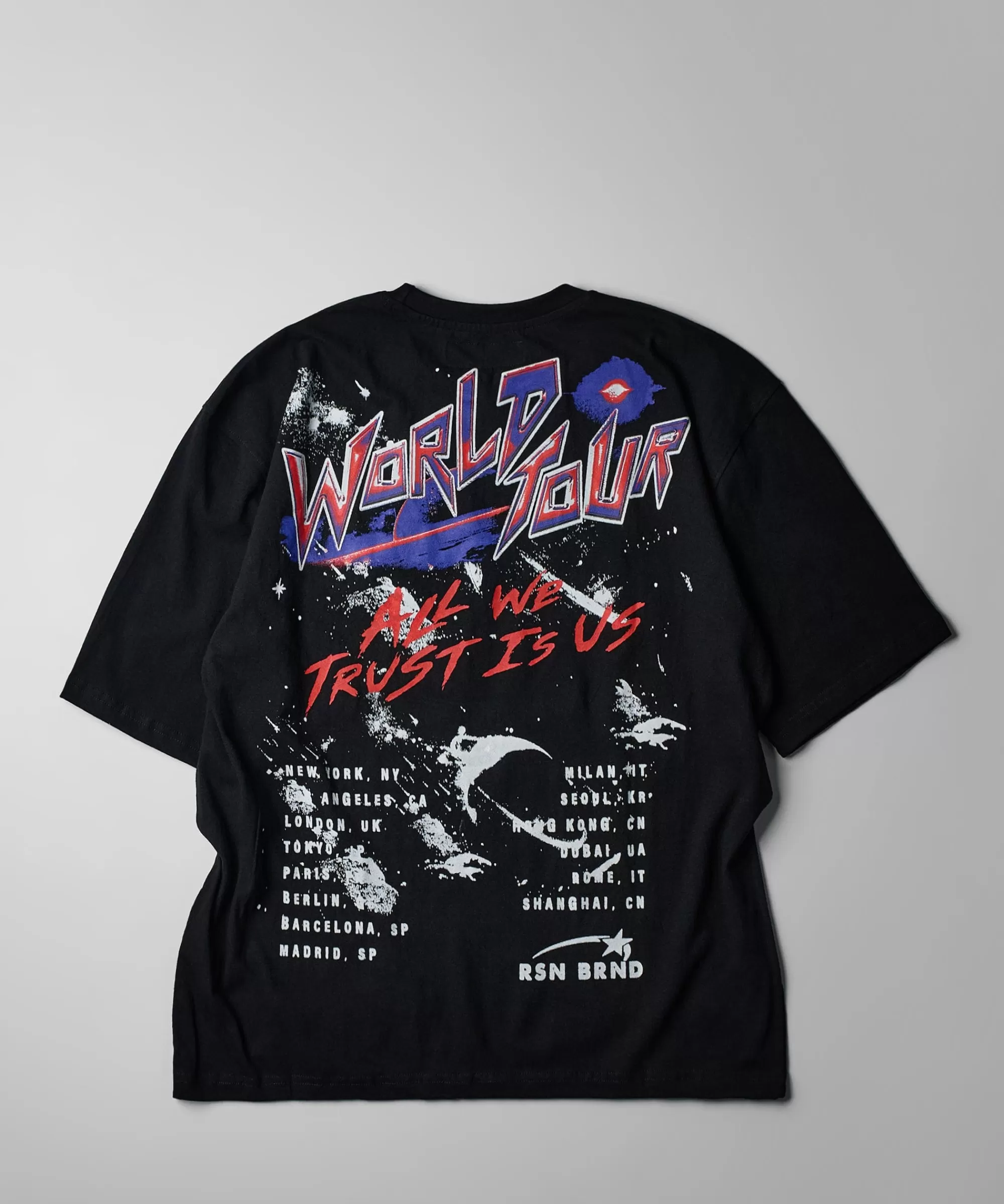 Shop Stay True World Tour Oversized Front And Back Print Tee - Black Oversized Tees | Graphic Tees