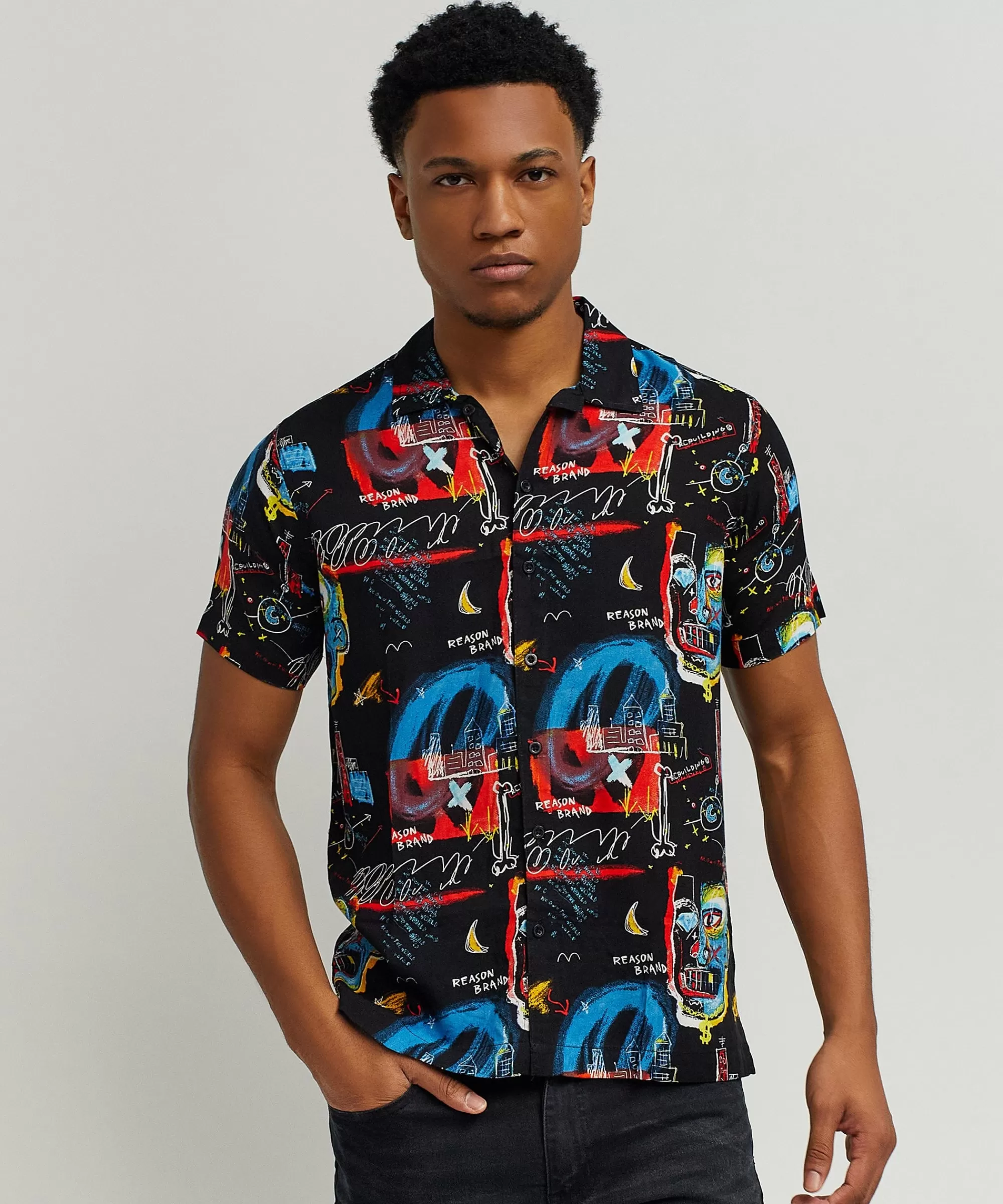 Online Street Art Allover Print Short Sleeve Shirt Button Downs