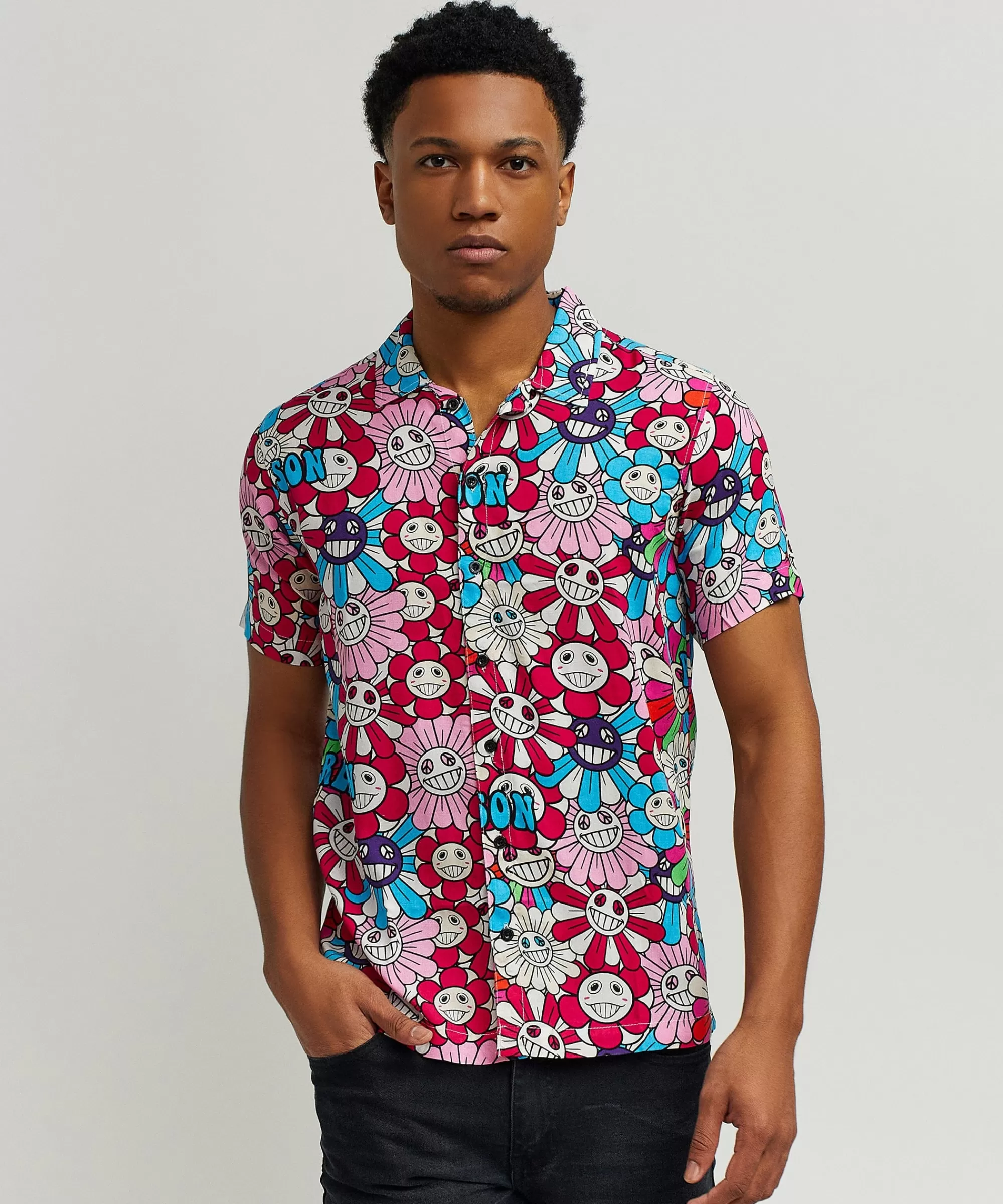 Online Sunflower Allover Print Short Sleeve Shirt Button Downs