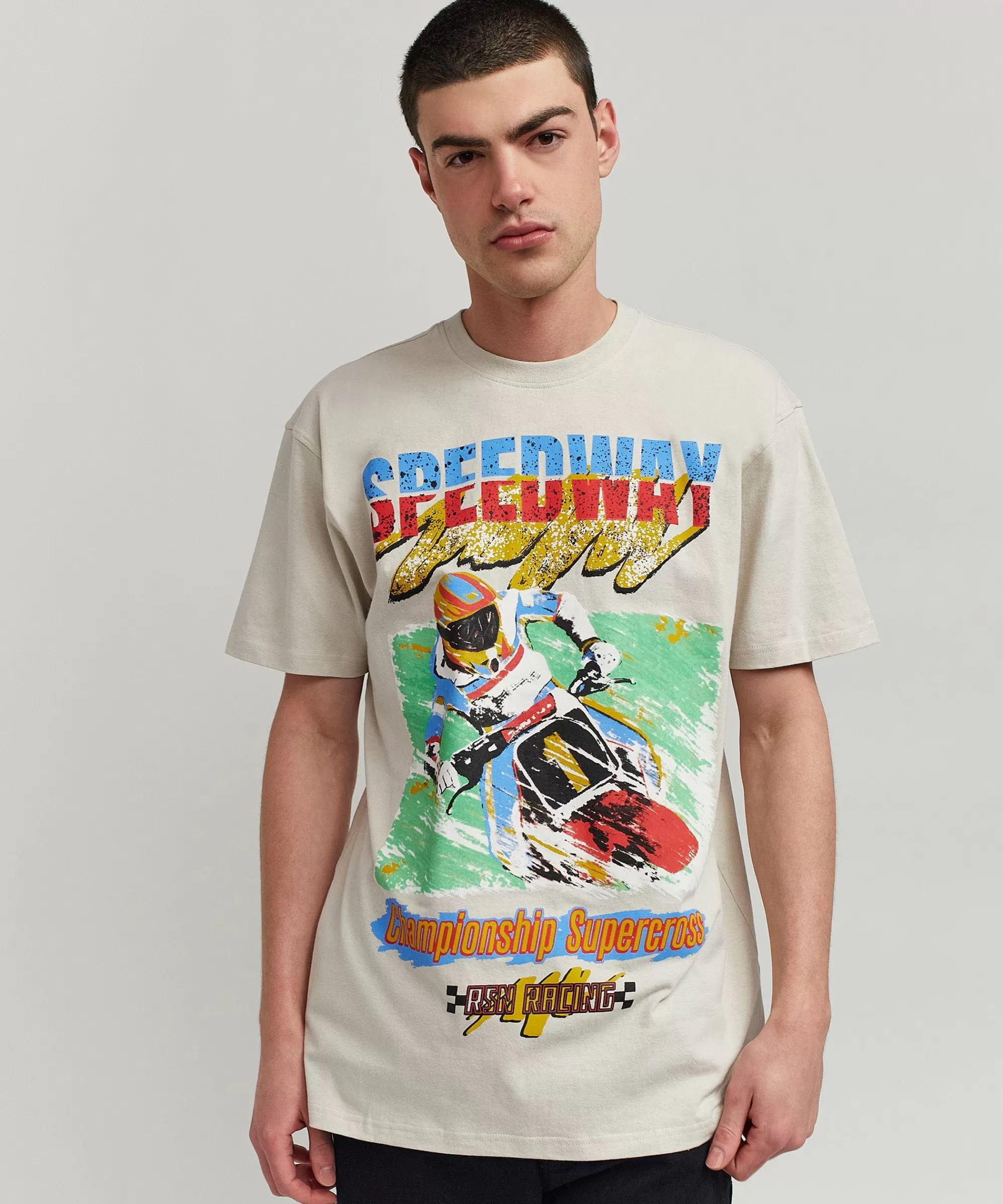 Hot Supercross Short Sleeve Graphic Print Tee - Khaki Graphic Tees