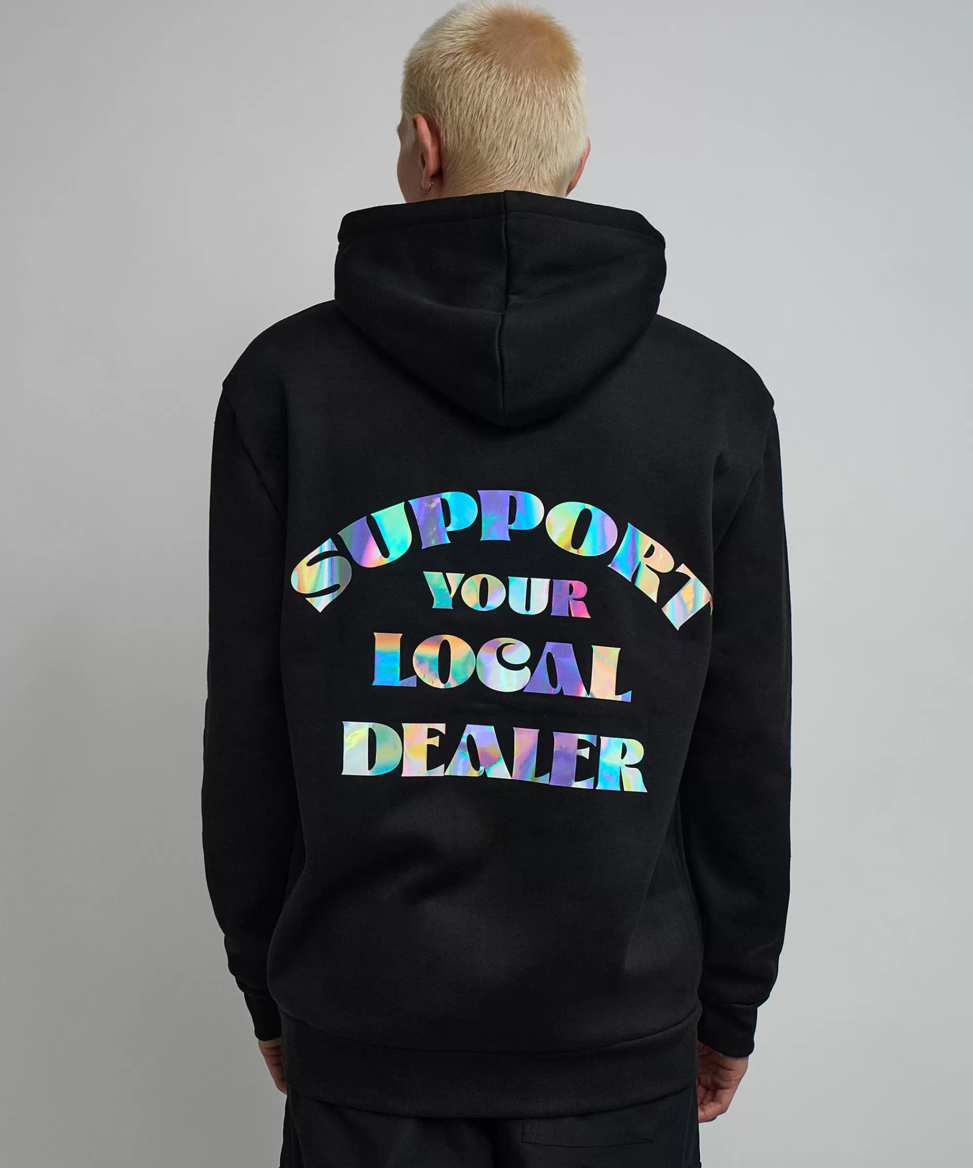 Flash Sale Support Local Iridescent Foil Print Hoodie - Black Hoodies | Hoodies