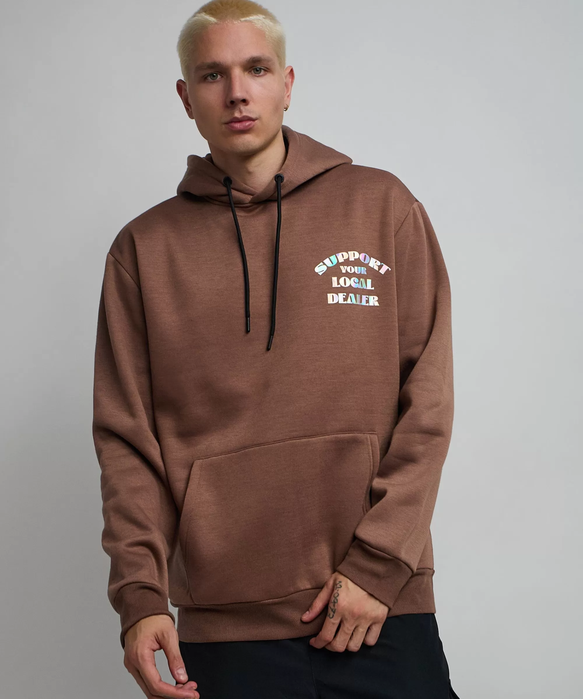 Discount Support Local Iridescent Foil Print Hoodie - Brown Hoodies | Hoodies