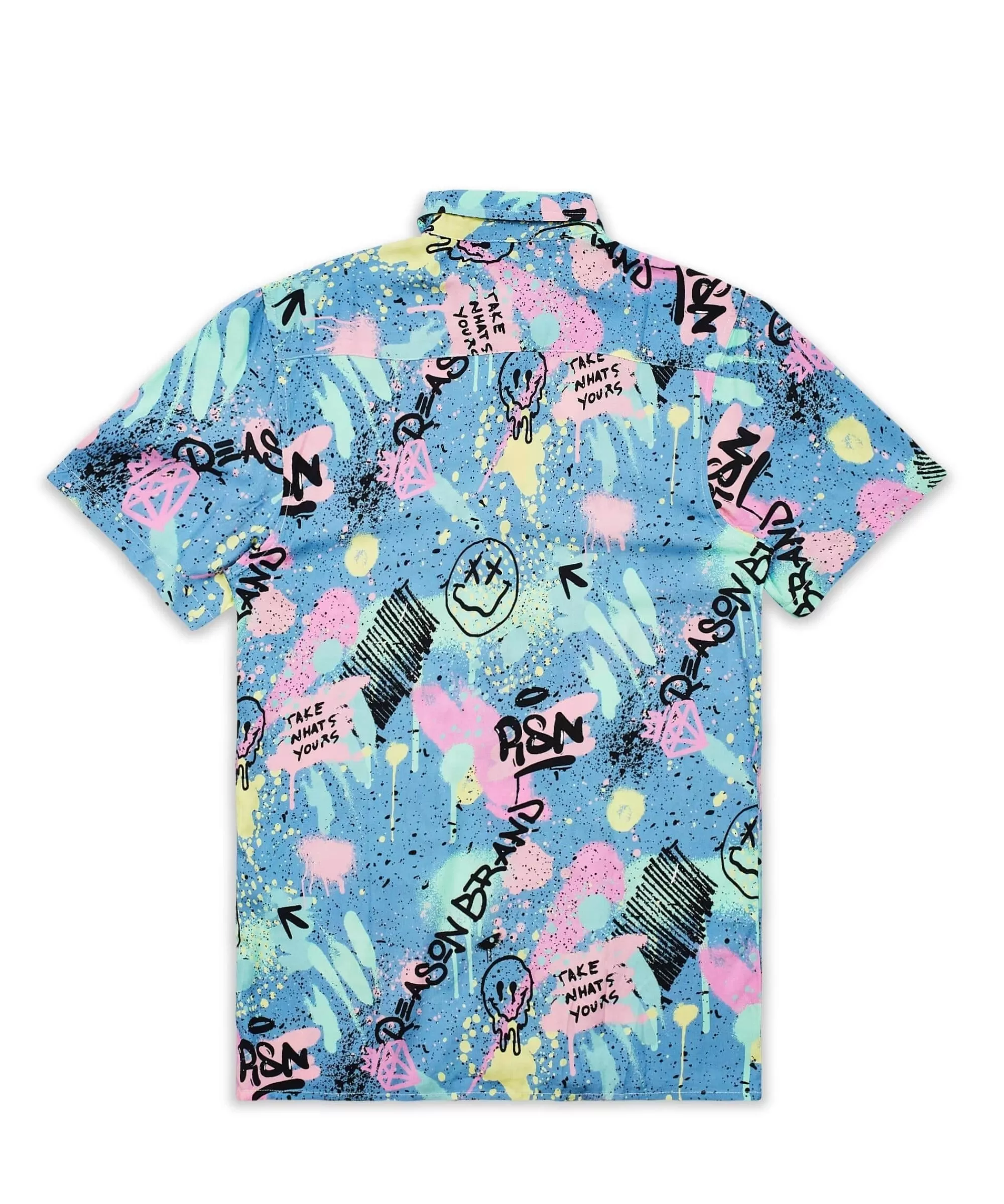 Hot Technicolor Allover Print Short Sleeve Shirt Button Downs