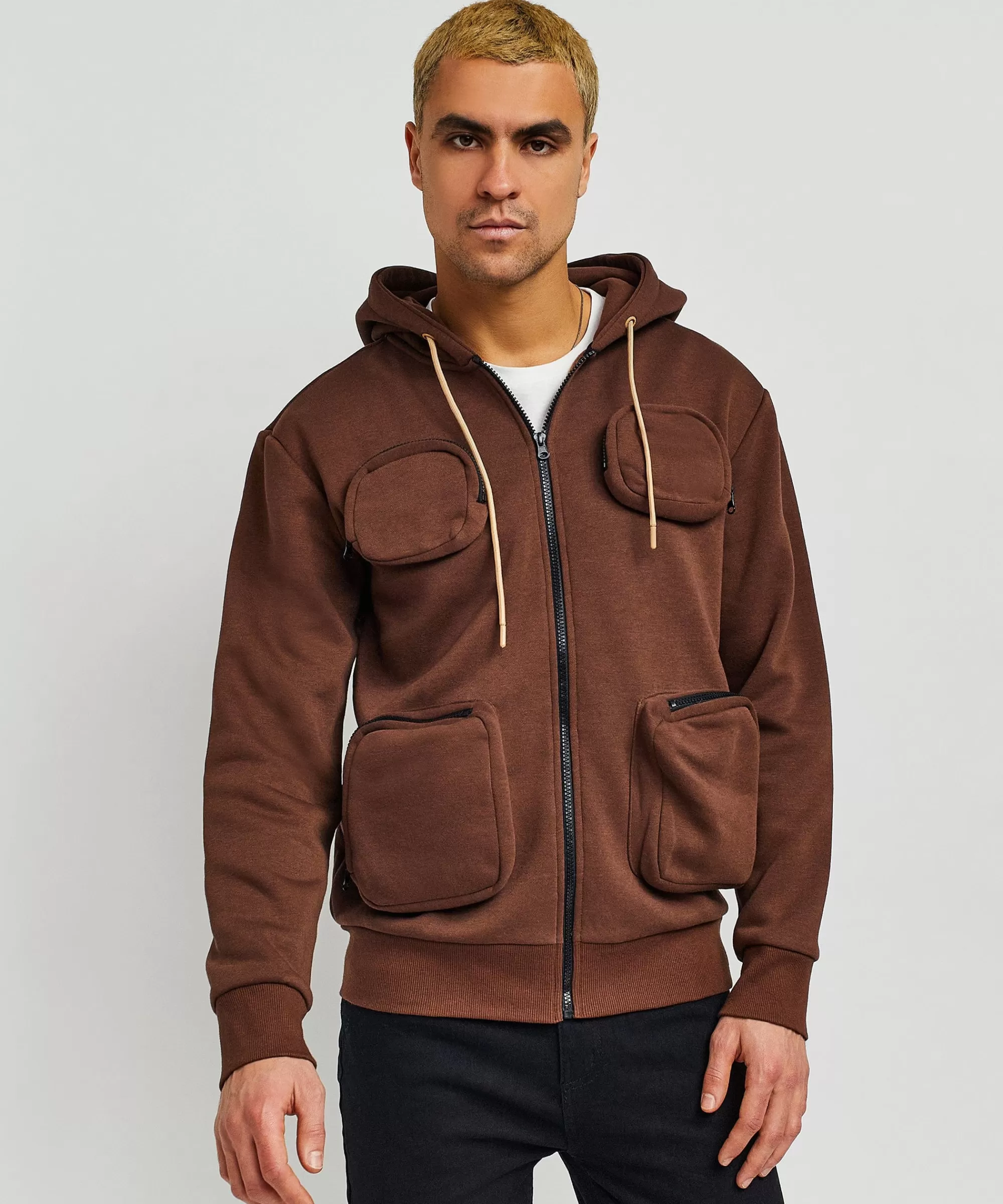 Online Trenches Fleece Utility Hoodie - Brown Hoodies | Hoodies