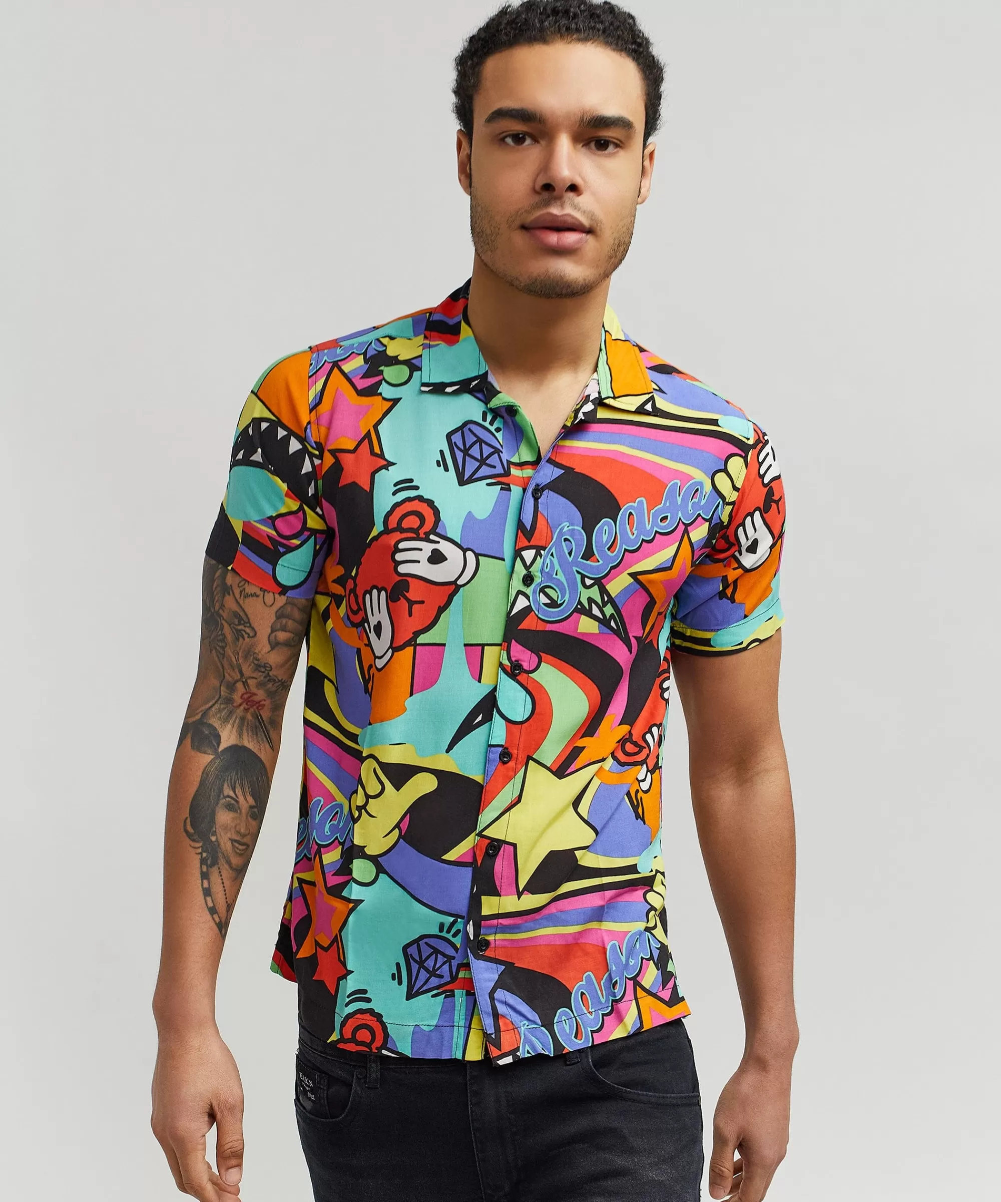 Outlet Trippy Star Allover Print Short Sleeve Shirt Button Downs